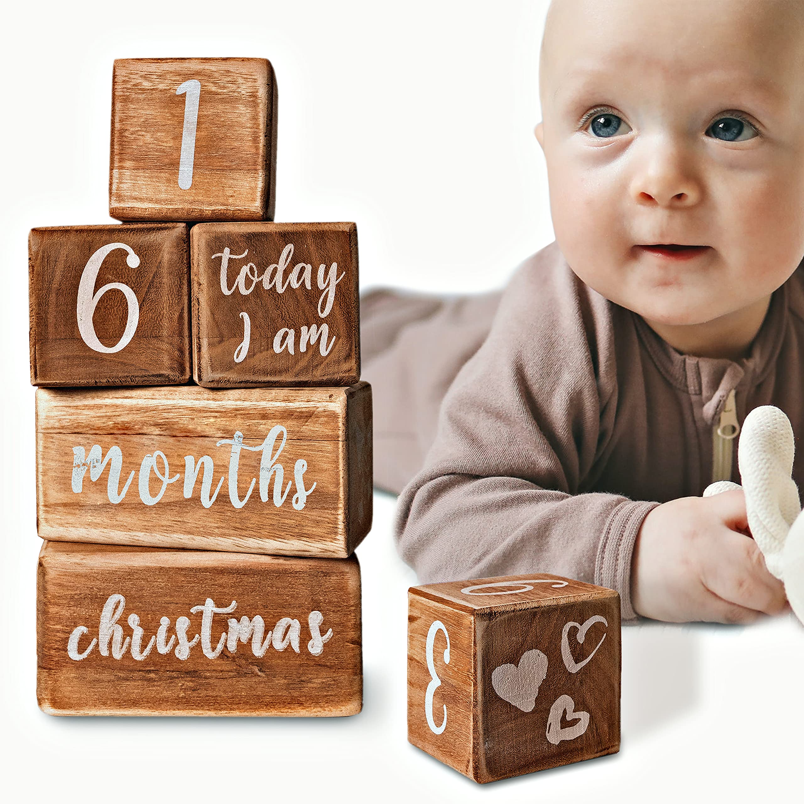 Baby Monthly Milestone Blocks - Wooden Age Blocks for Nursery Decor | Perfect Baby Shower Gift & Newborn Photography Props | Capture Precious Moments from 1-12 Months for Social Media & Memory Keepsakes