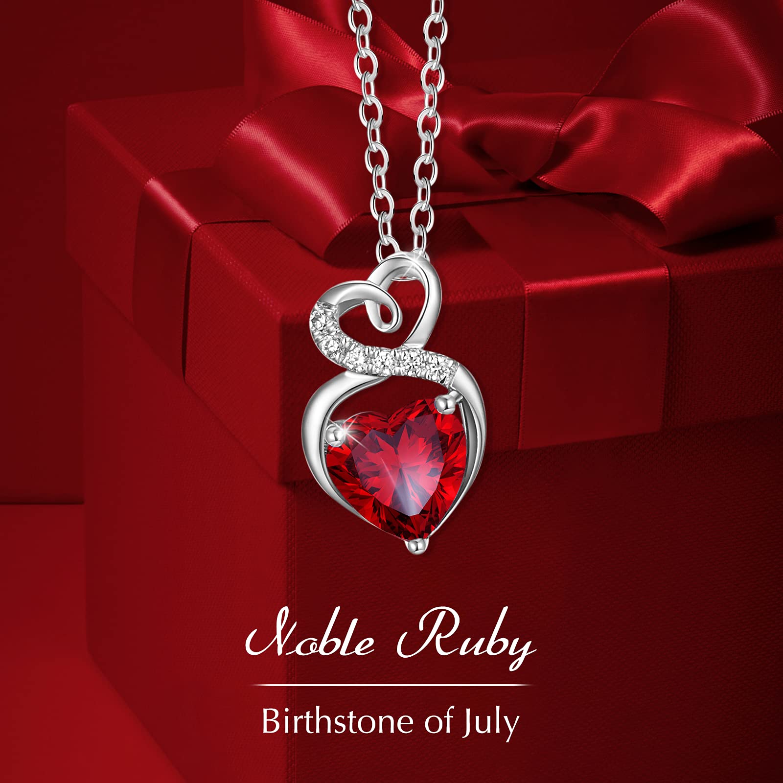 14K Solid White Gold Birthstone Necklace with Sterling Silver Chain - 1.5 CT Gemstone Heart Pendant - Dainty Fine Jewelry for Women - 16