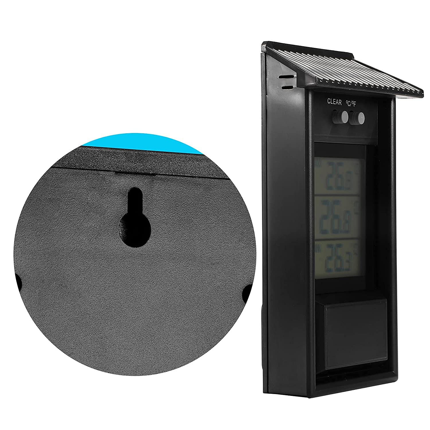 **Digital Max Min Greenhouse Thermometer - Indoor/Outdoor Temperature Monitor with Hook & Hole for Wall Mounting - Perfect for Home, Garden, Greenhouse, and Plant Nurseries (Black)**