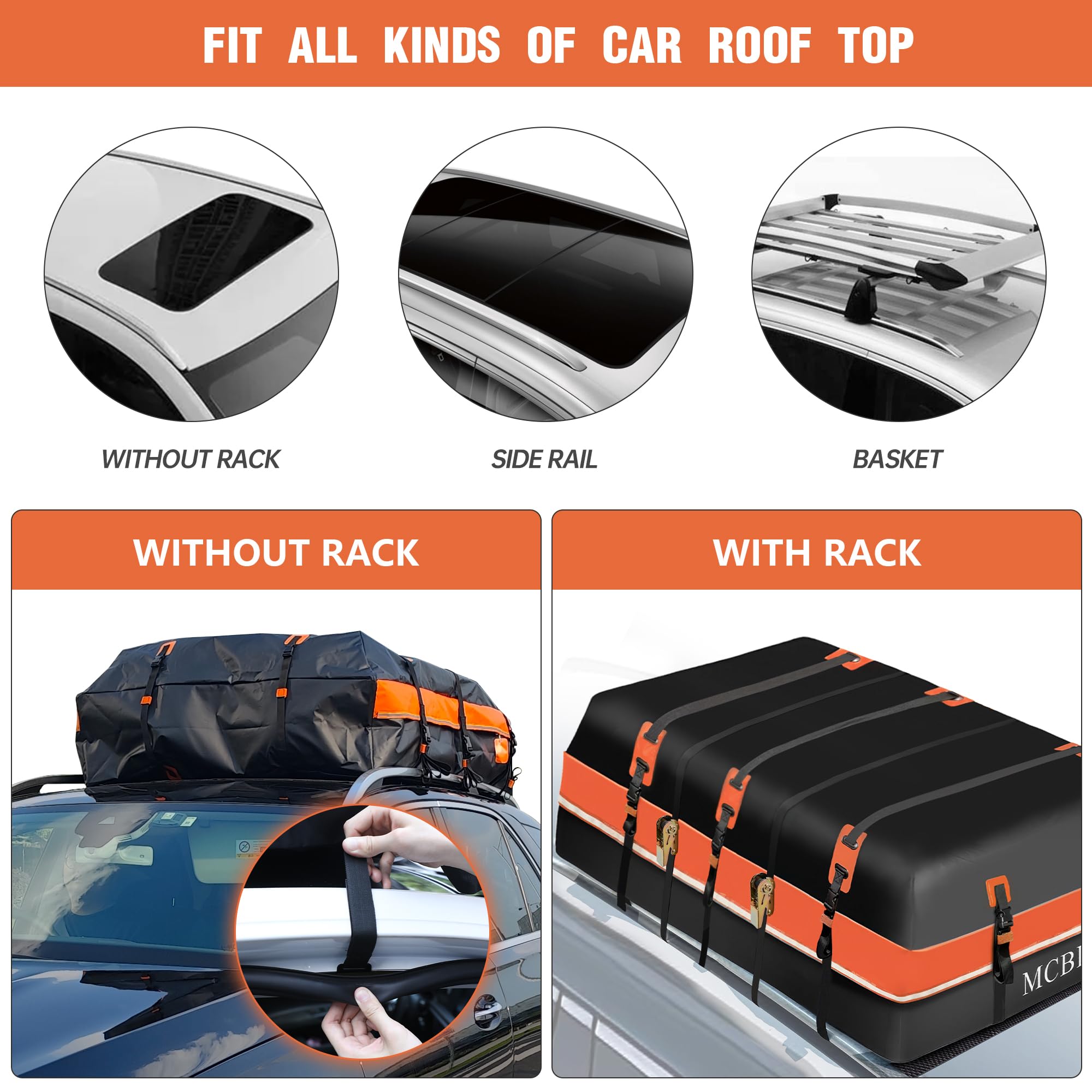 30 Cubic Feet Waterproof Rooftop Cargo Carrier Bag - Universal Soft-Shell Car Roof Storage for SUVs & Vehicles with/Without Rack | Durable Travel Luggage Organizer for Road Trips, Camping & Outdoor Adventures (Orange)