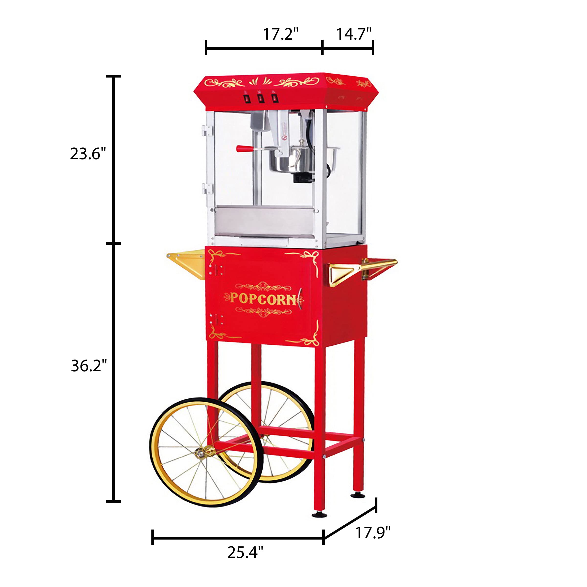 Great Northern Popcorn Machine with Cart - 8oz Commercial Popcorn Popper with Stainless Steel Kettle, Warming Light & Accessories (Red) - Perfect for Movie Nights, Parties & Concession Stands