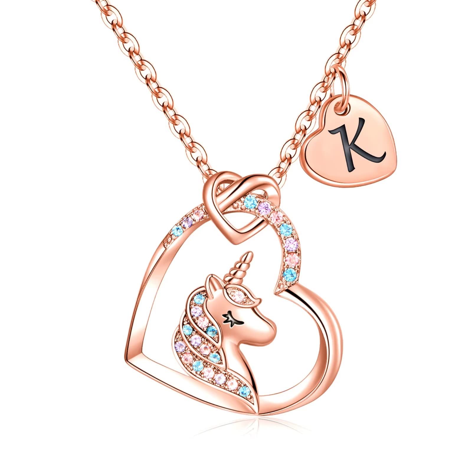 STORUP Unicorn Necklace for Girls - Personalized Heart Initial Necklace, Cute Unicorn Jewelry Gift for Birthday, Christmas & Special Occasions | Perfect for Kids, Teens & Unicorn Lovers | Wear to School, Parties & Everyday Fashion