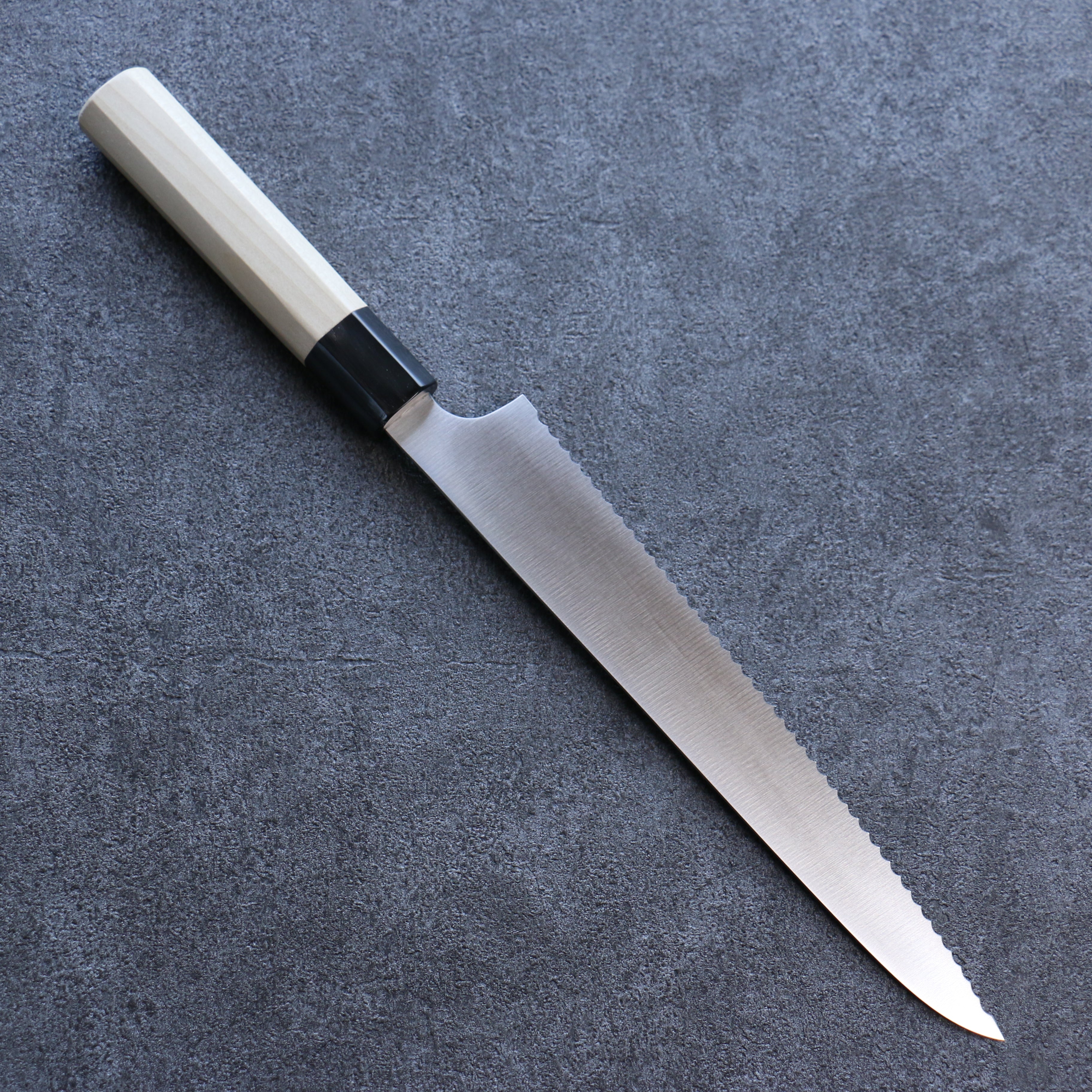 Premium Seisuke 240mm Stainless Steel Bread Knife with Magnolia Wood Handle - Perfect for Slicing Artisan Bread, Baguettes, and Homemade Loaves