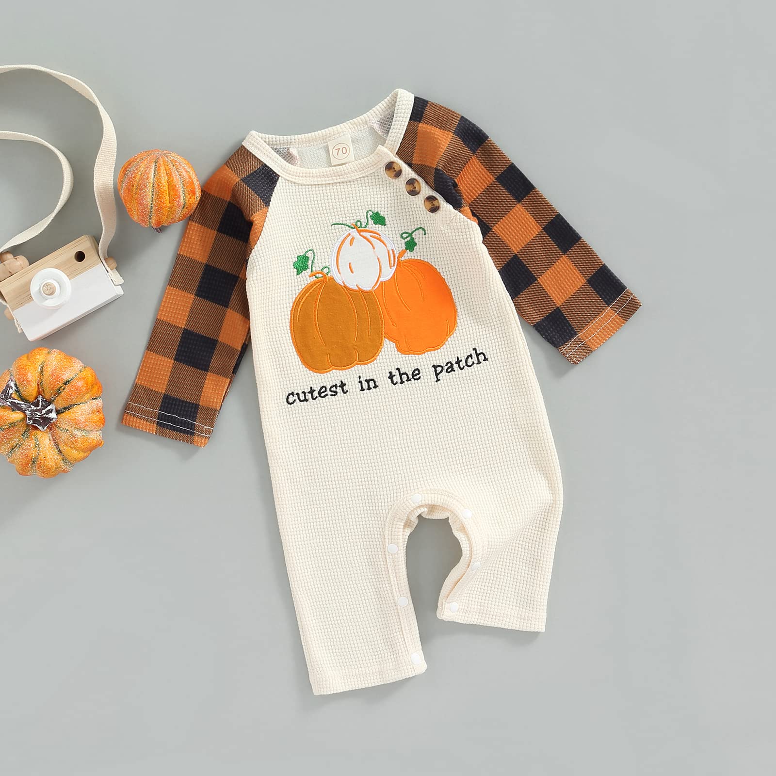 Halloween Baby Outfits - Pumpkin Ghost Print Cotton Linen Romper for Newborn Boys & Girls | Long Sleeve Jumpsuit for Infant Costume Party & Photo Shoots