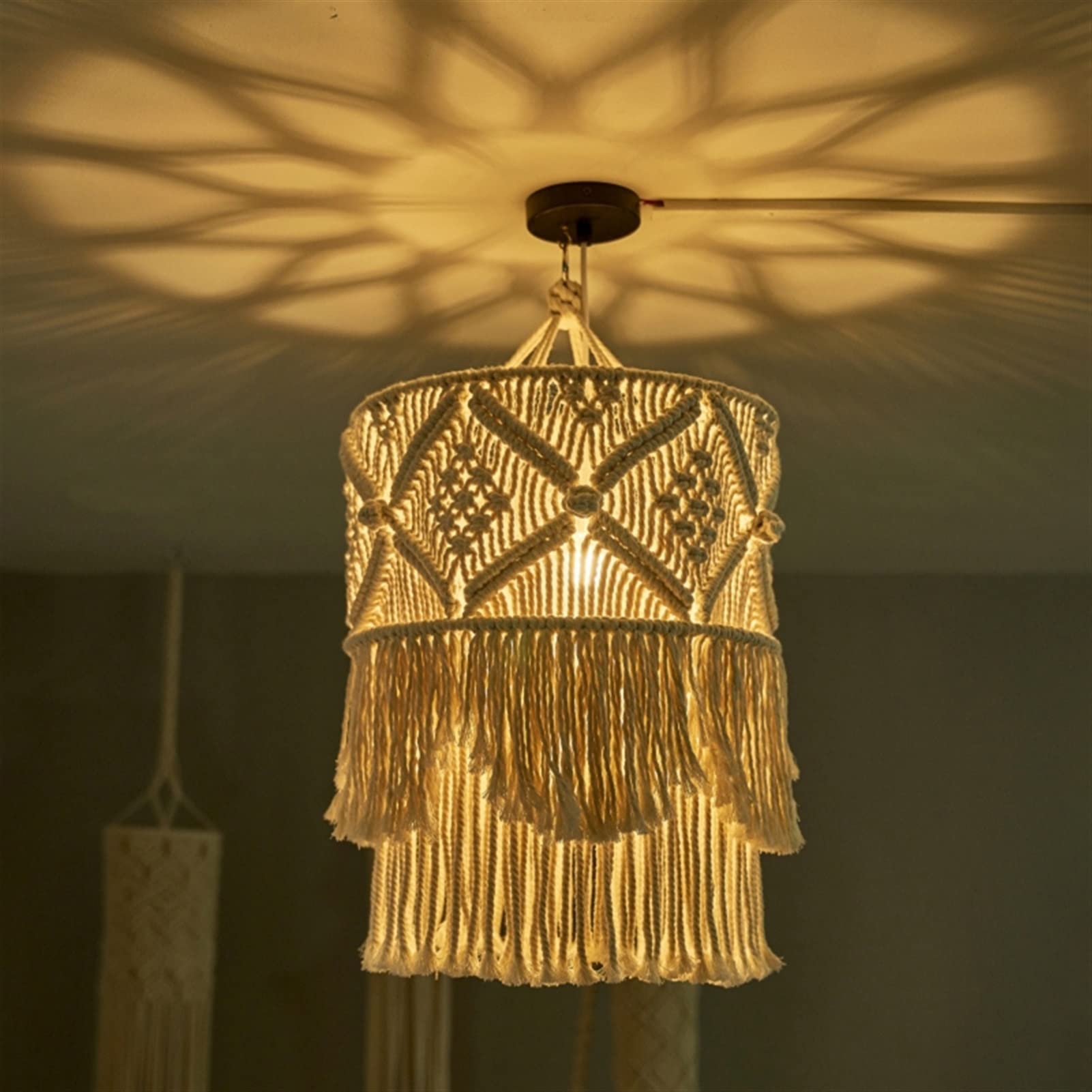 Handmade Bohemian Macrame Wall Tapestry with Tassels - Boho Chic Lampshade & Headboard Decor for Bedroom, Living Room, Nursery - Perfect for Home, Wedding, and Festival Decorations