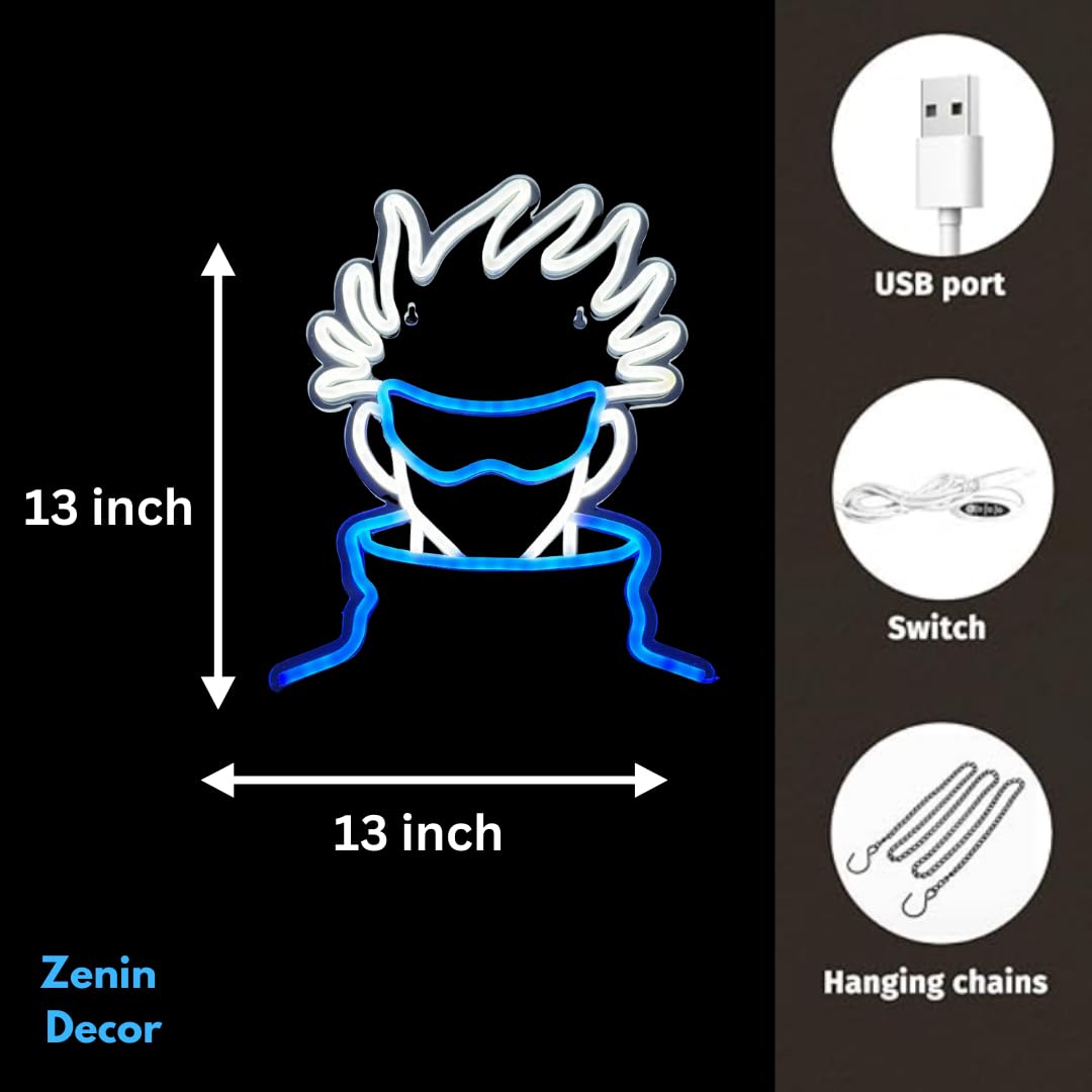 LED Gojo Wall Art Light - Handmade Anime Decor for Bedroom & Game Room