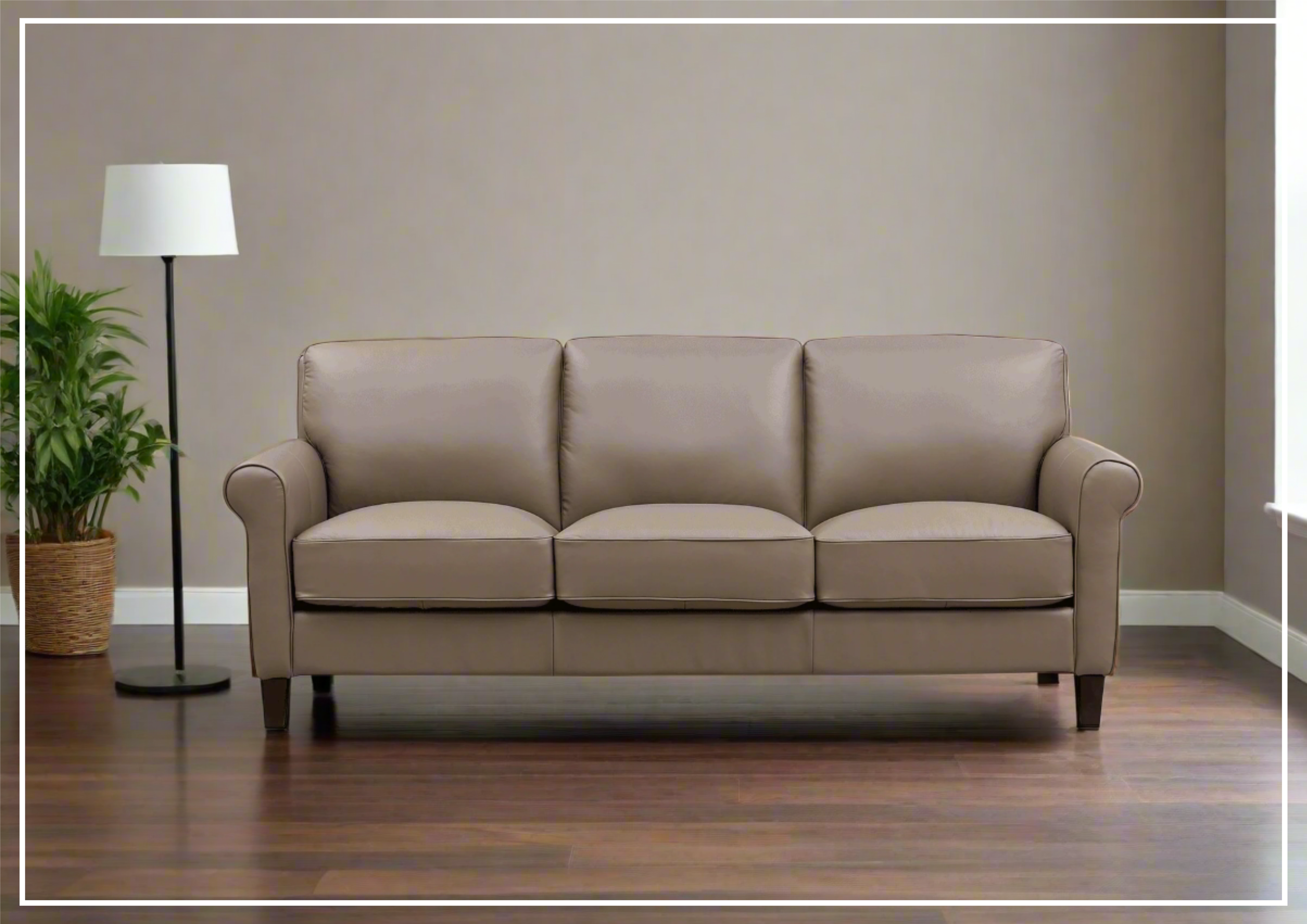 Premium Hydeline Laguna Taupe Brown Leather 3-Seater Sofa with Rolled Arms - Luxurious Living Room Furniture for Home & Office