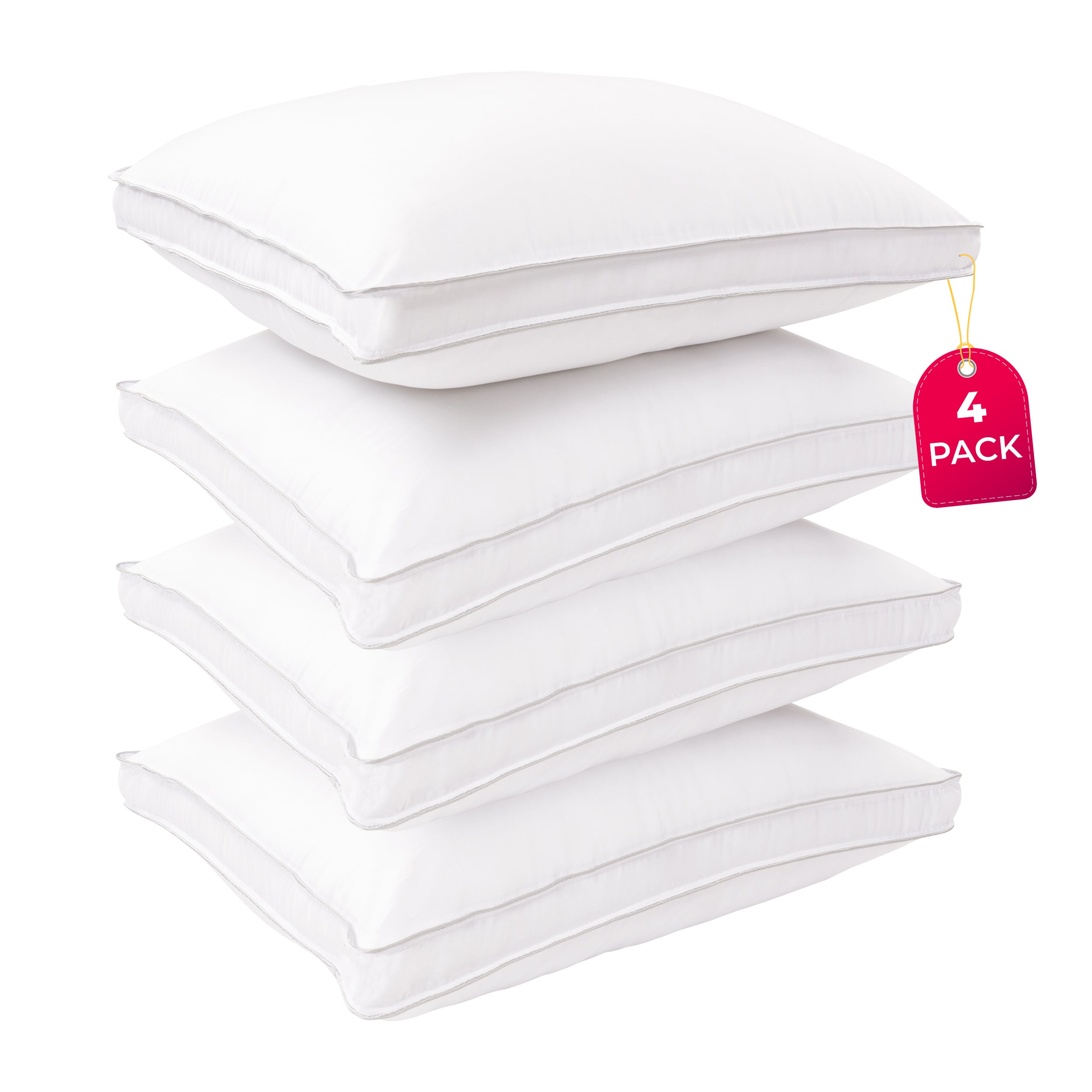 Medium Weight Neck & Back Support Pillow with Solid Gusset - Set of 2 or 4 - Perfect for Travel, Office & Home Comfort