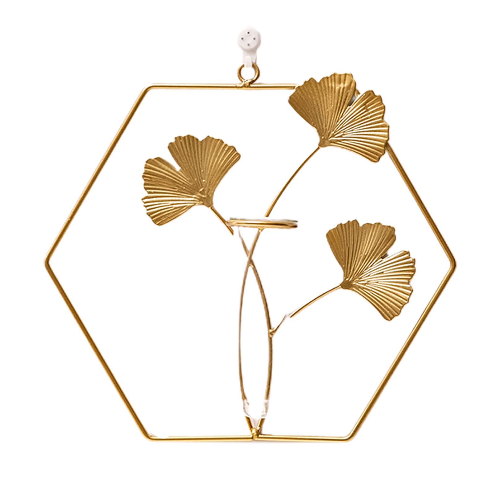 MSUIINT Gold Ginkgo Leaf Wall Art - Modern Hexagon Decor for Home & Office