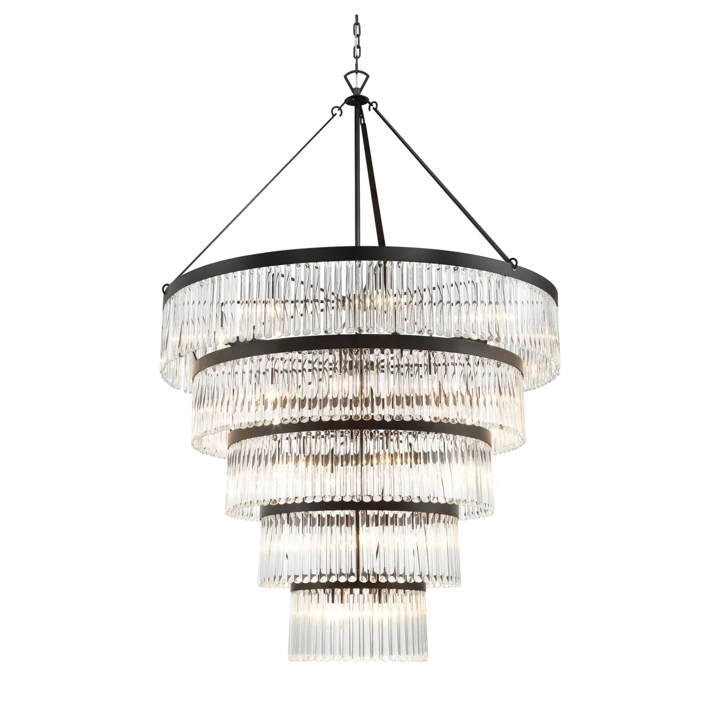 Emilie Crystal Waterfall 5-Tier Chandelier with 30 Lights - 48W Modern Ceiling Light Fixture for Dining Room, Living Room, and Bedroom Decor