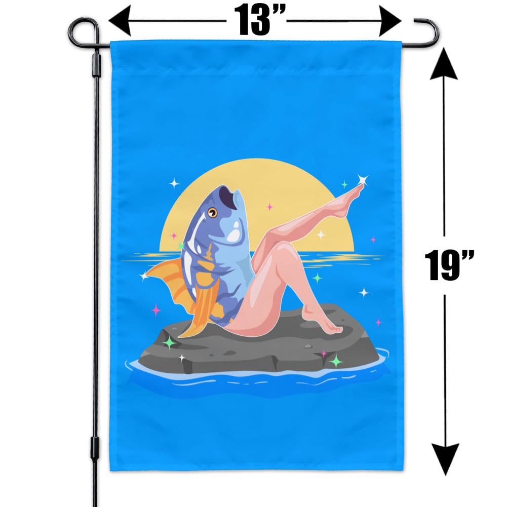 Reverse Mermaid With Tuna Head Outdoor Garden Flag - Unique Funny Yard Decoration for Halloween, Birthday Parties & Coastal Themed Events