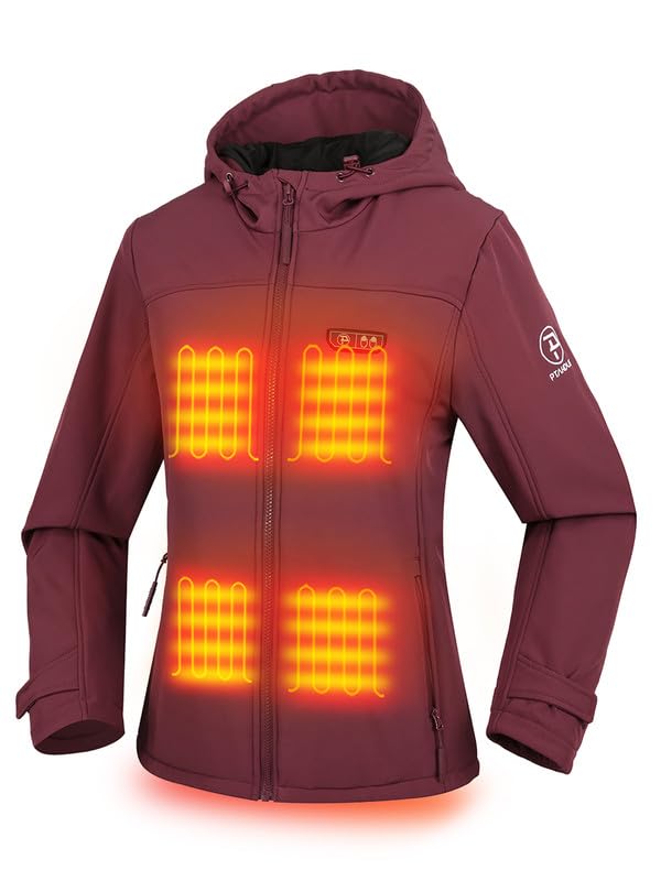 PTAHDUS Women's Heated Jacket with Battery Pack - Soft Shell Winter Coat with Hand Warmer Pockets, 7.4V USB Rechargeable - Perfect for Outdoor Activities, Skiing, Hiking & Cold Weather Commutes