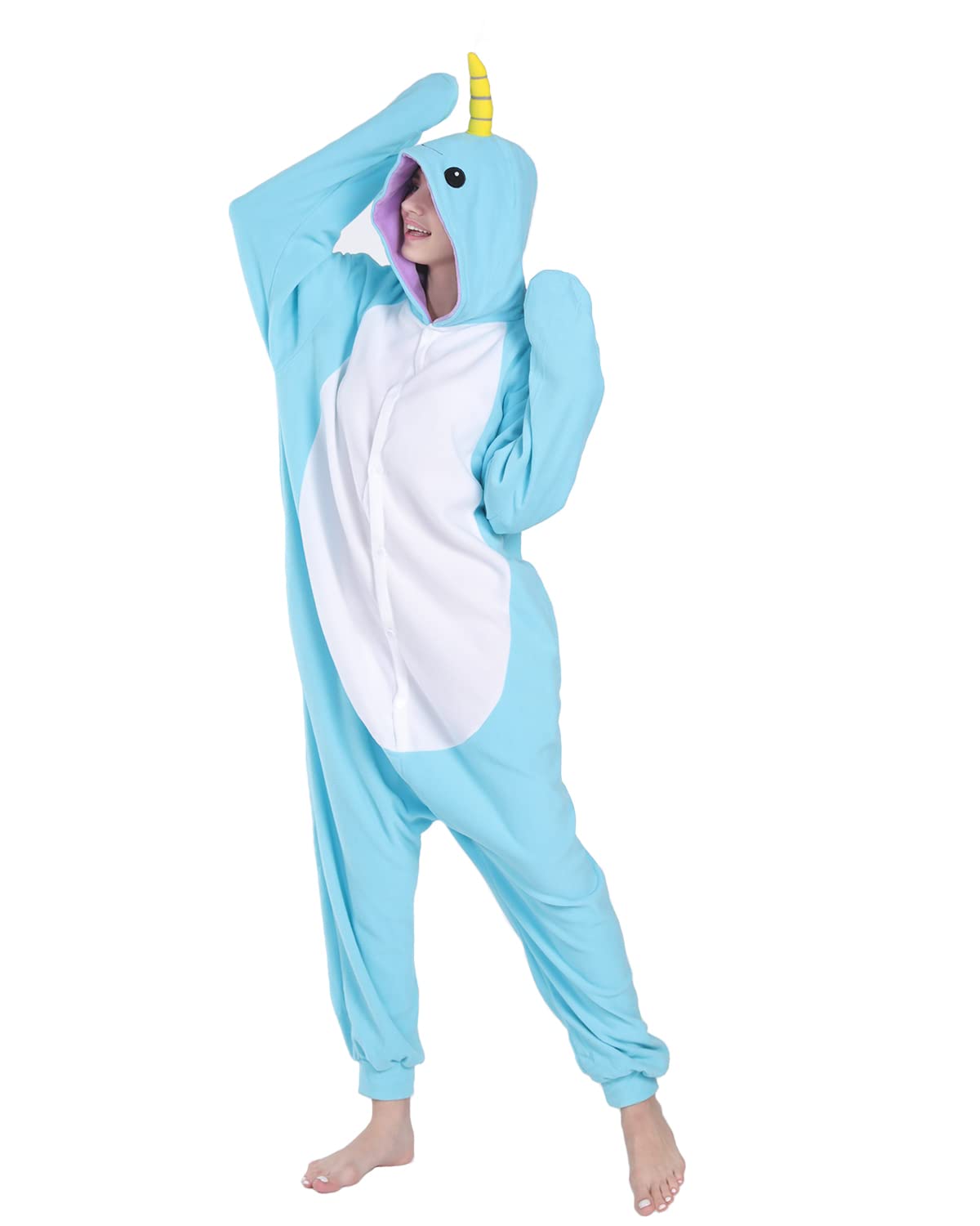 WOTOGOLD Narwhal Unisex Adult Animal Cosplay Costume - Soft & Comfortable Pajamas for Halloween, Christmas Parties & Cosplay Events