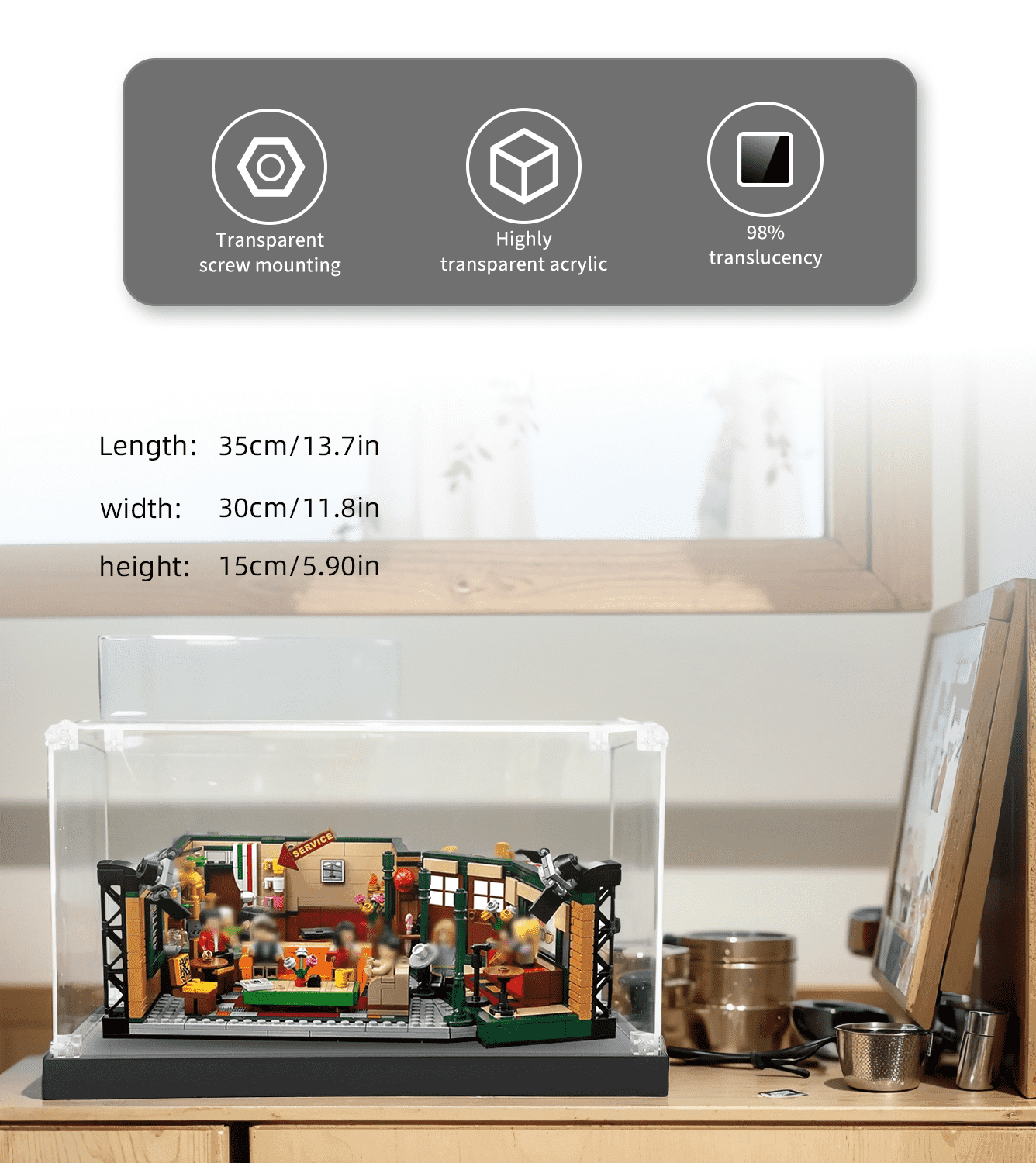 Lego Friends Central Perk 21319 Display Case - Clear Acrylic Showcase for Lego Sets - Perfect for Home Decoration, Collectible Protection & Gift Presentation