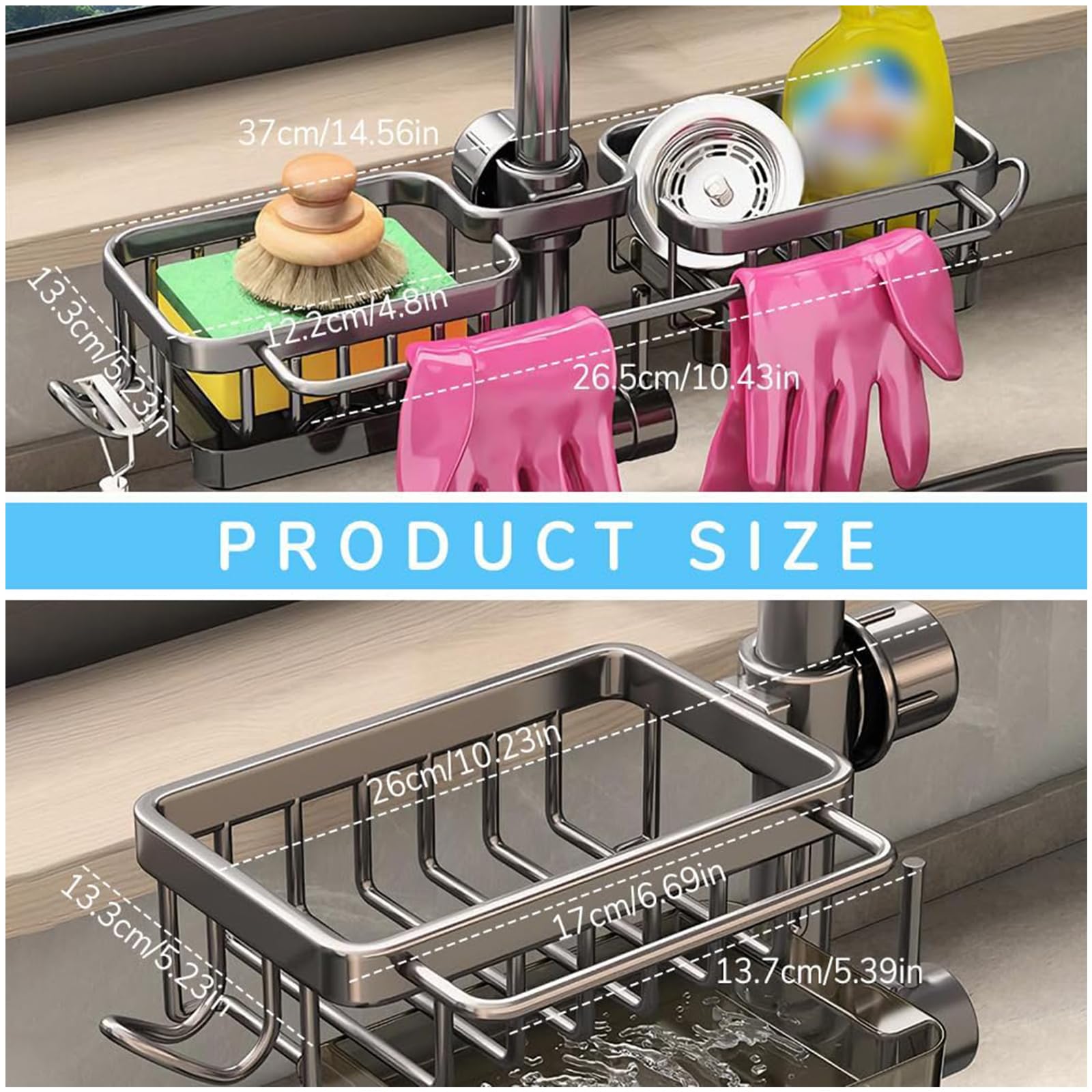 2024 Adjustable Detachable Kitchen & Bathroom Sink Organizer Rack - Over Faucet Sponge & Soap Holder, Drain Storage Solution (Silver, Right) | Perfect for Small Spaces, Apartment Living & Clutter-Free Countertops