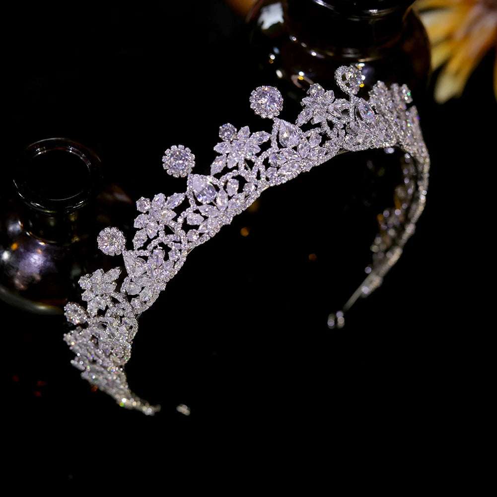 2024 Diadem White Crystal Zircon Bridal Tiara - Elegant CZ Headpiece for Weddings, Prom & Special Occasions