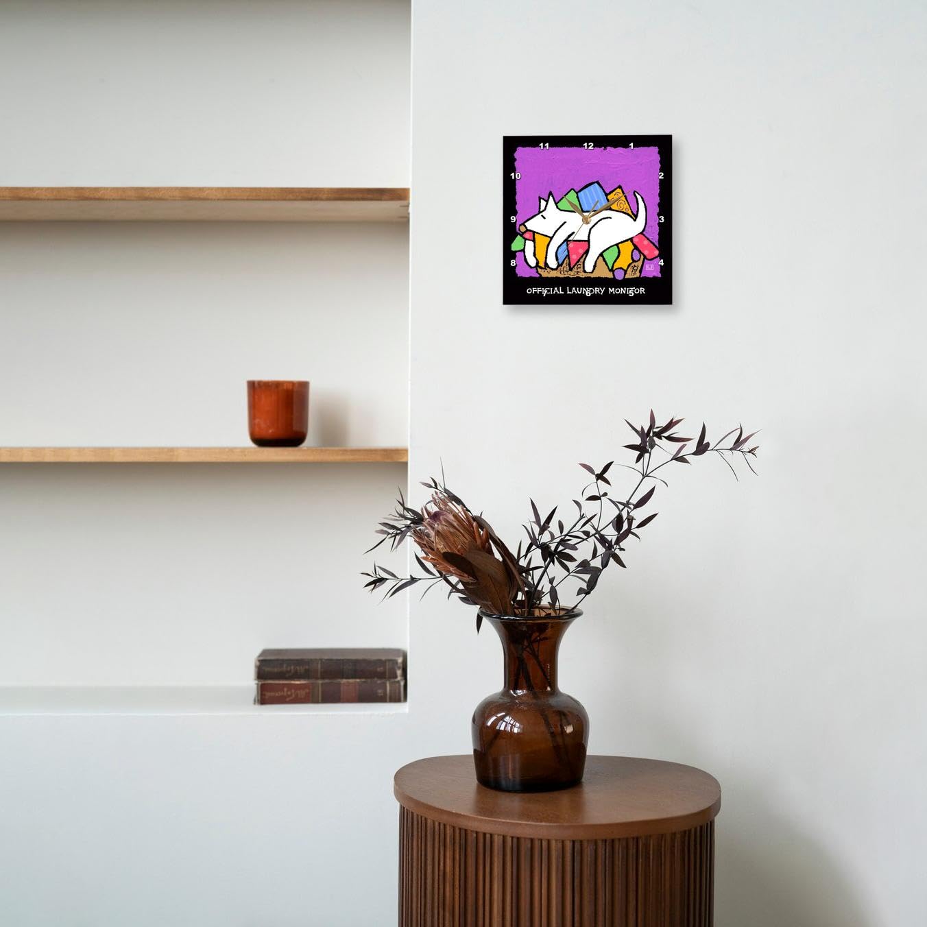 3dRose DPP_36689_2 Funny Cartoon Dogs Wall Clock - 13x13 Inch Laundry Room Decor, Pet Lover Gift, Kitchen & Home Office Clock for Dog Owners | Perfect for Laundry Rooms, Kitchens, Bedrooms & Pet-Themed Spaces