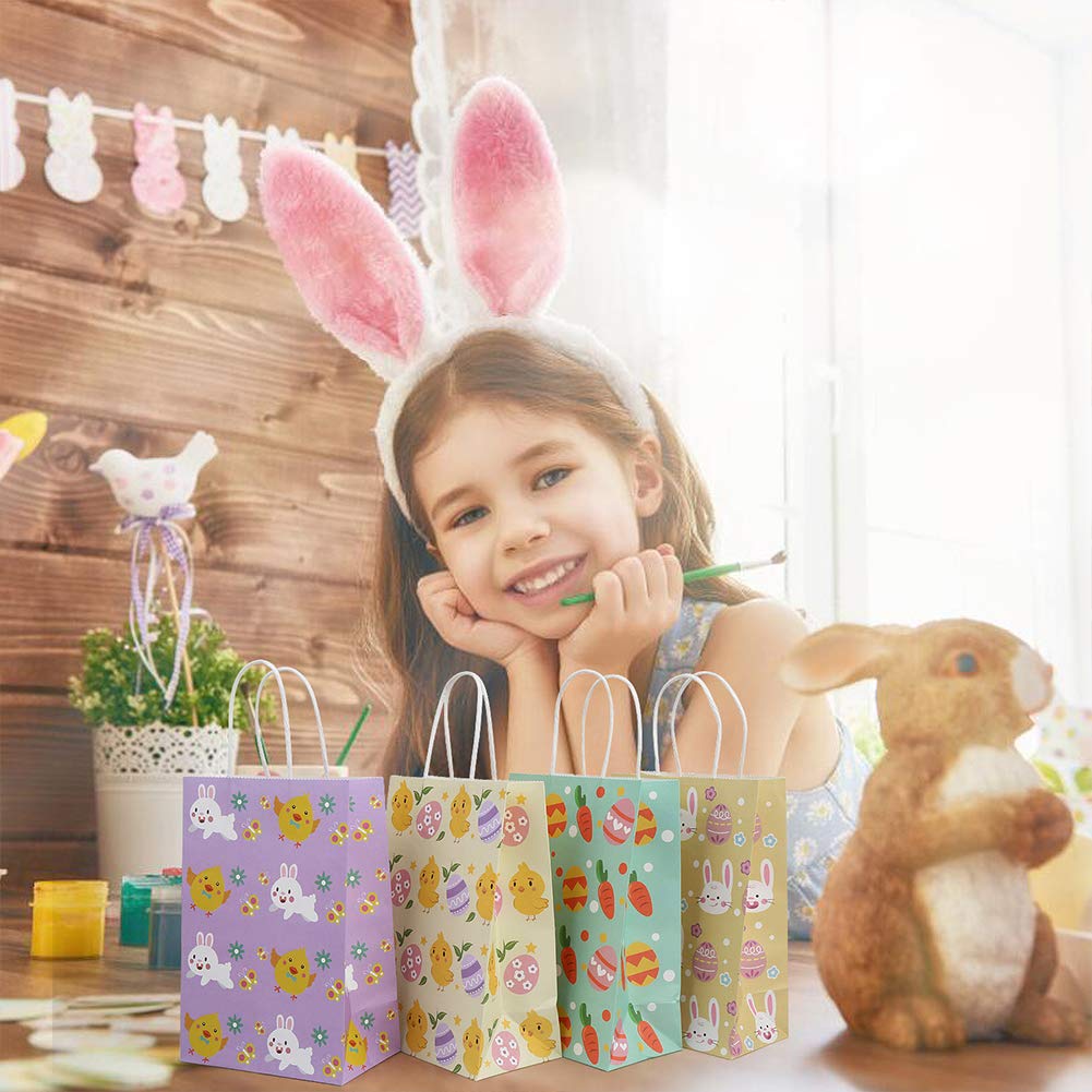 CCINEE 12PCS Easter Gift Bags - Bunny Kraft Paper Treat Bags with Handles for Egg, Chick & Candy | Kids Party Favors, Easter Basket Stuffers & Holiday Gift Wrapping | Perfect for Classroom Treats, Birthday Parties & Spring Celebrations