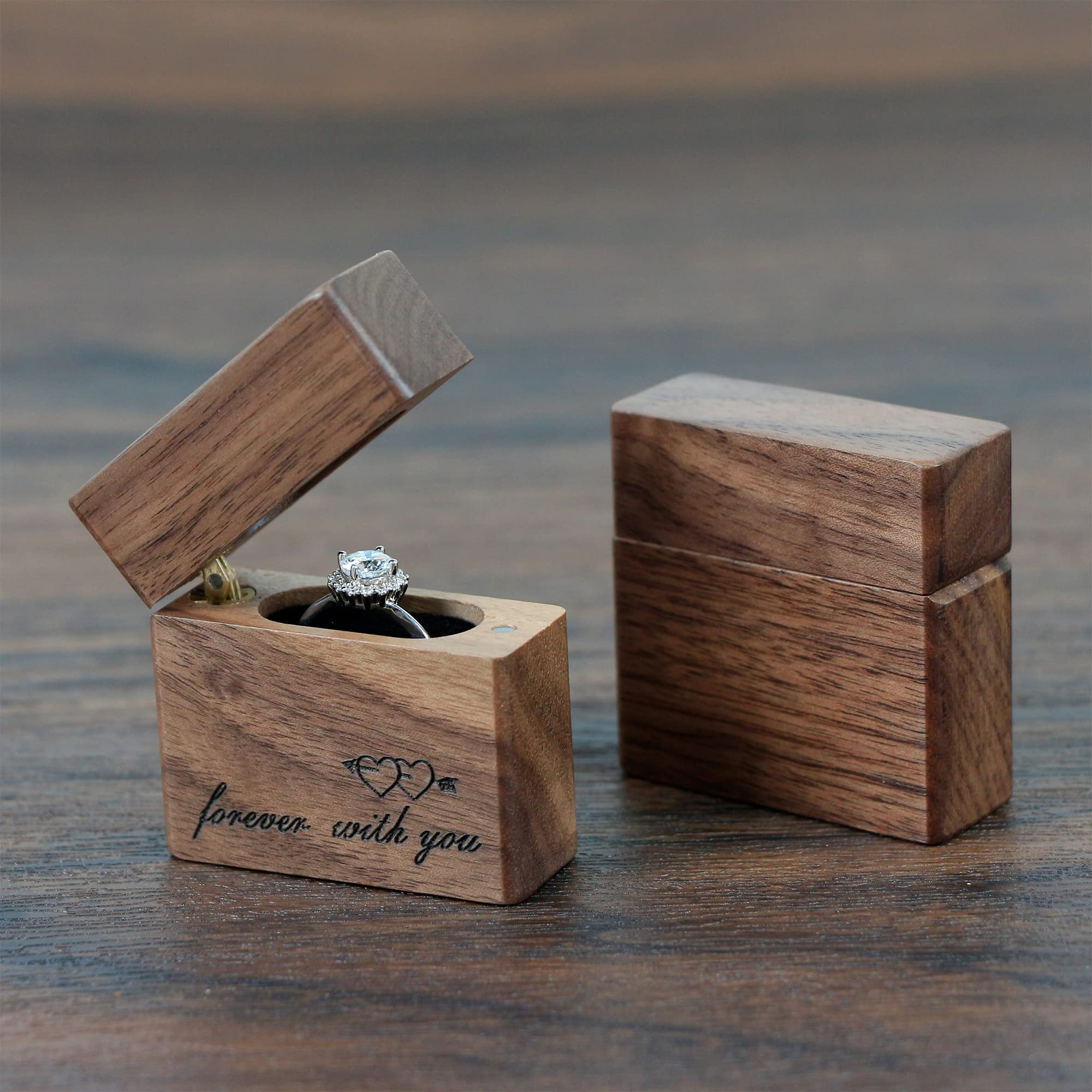 Elegant Wooden Engagement Ring Box - Small, Slim & Flat Ring Case for Wedding, Proposal & Jewelry Storage - Perfect for Gifts, Travel & Keepsakes