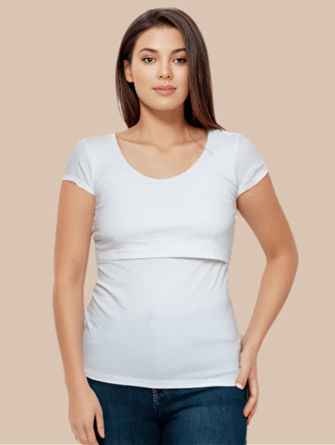 Comfortable Cotton Nursing Short Sleeve T-Shirt Twin Pack - Soft White Maternity Shirts for Breastfeeding Moms | Perfect for Everyday Wear, Nursing at Home or Outdoors