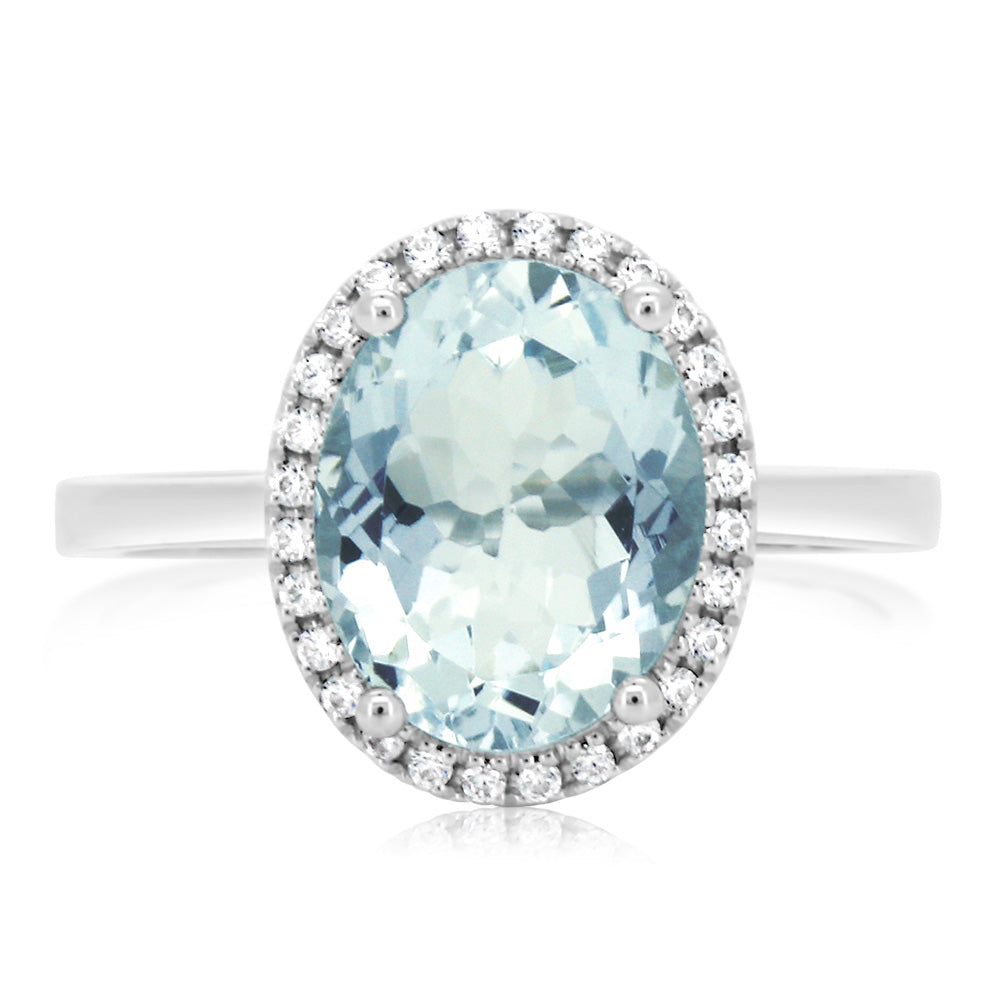 9ct White Gold 2.4 Carat Aquamarine & 28 Cubic Zirconia Engagement Ring - Perfect for Weddings, Anniversaries & Special Occasions