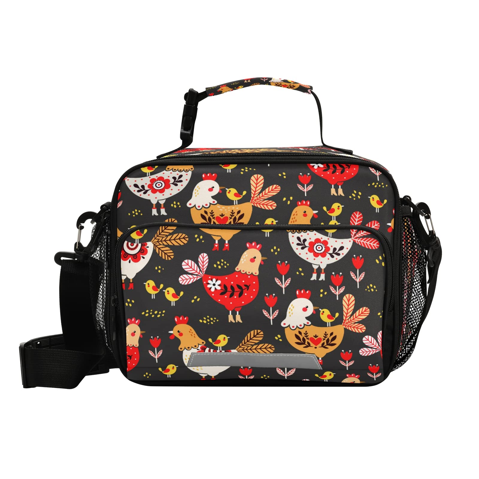 Rooster and Chickens Insulated Lunch Box for School, Work & Travel - Leakproof Cooler Bag with Shoulder Strap for Students, Teens, Adults - Perfect for School Lunches, Office Meals & Picnics
