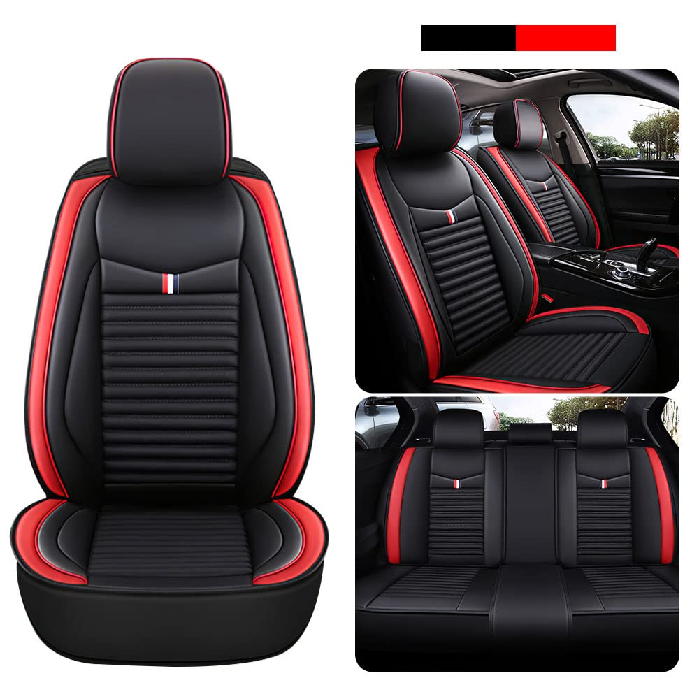 Genesis GV80 2021-2023 Leather Car Seat Covers - Universal Anti-Slip Driver Seat Protector for Most Cars, Sedans, SUVs & Trucks (Black/Red) - Premium Fit & Comfort for Road Trips & Daily Commute
