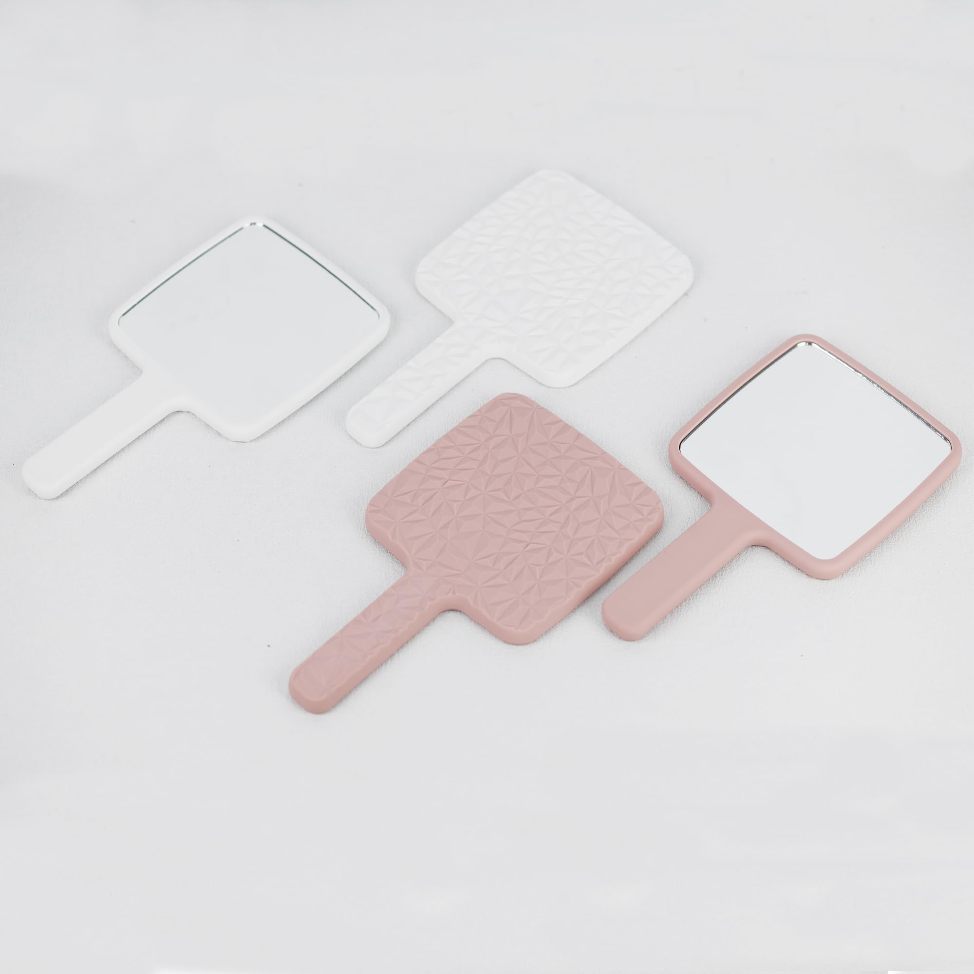 Square Handheld Mirror - 9 x 5.1 Inch Travel Mirror with Diamond Pattern, White - Perfect for Makeup, Travel, and Home Decor