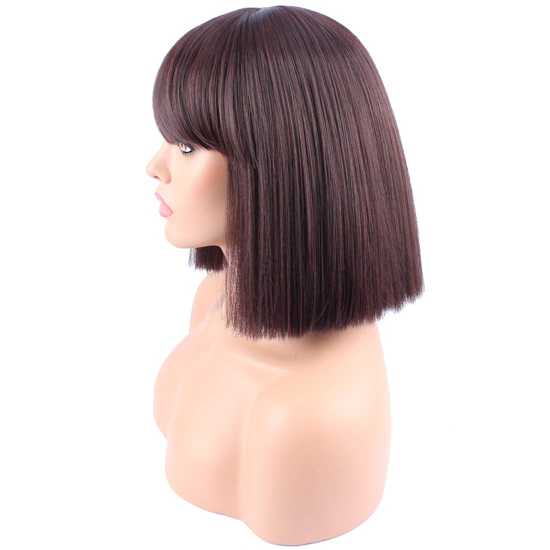 Stylish Riyang Women's Short Bob Cosplay Wig - Heat Resistant Dark Brown Straight Hair with Full Bangs | Perfect for Anime Conventions, Halloween Costumes & Cosplay Events