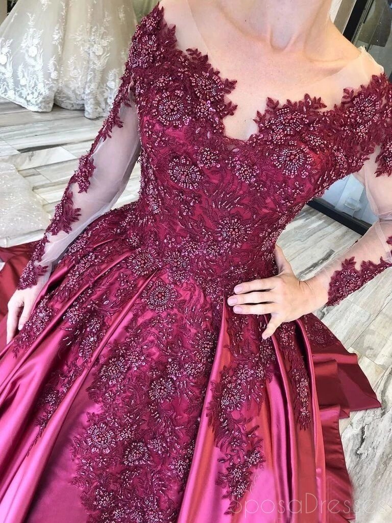 Elegant Long Sleeve Lace Applique Purple Evening Gown - Formal Prom Dress for Women | Perfect for Homecoming, Ball, Wedding & Special Occasions
