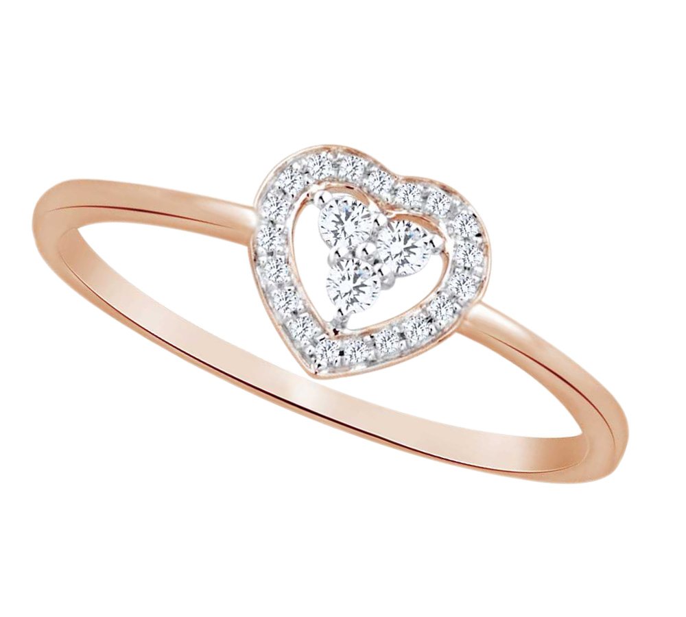 10K Solid Gold Heart Ring with 0.1 CTTW Natural Round White Diamonds - Perfect for Valentine's Day, Anniversary & Romantic Gifts