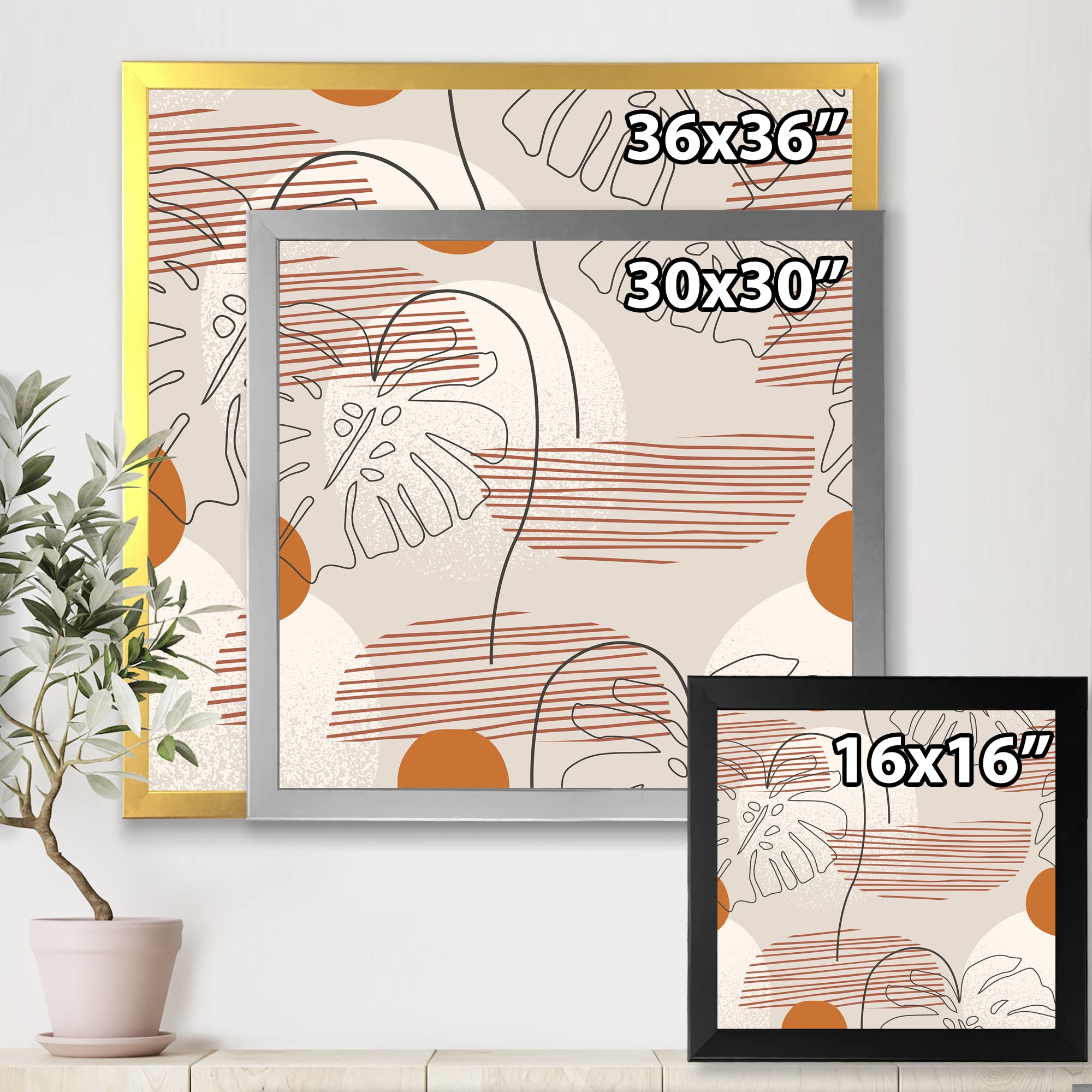 One Line Art Shapes & Abstract Monstera Leaf Modern Framed Wall Art - Minimalist Home Decor for Living Room, Bedroom & Office - Perfect Gift for Housewarming & Interior Design