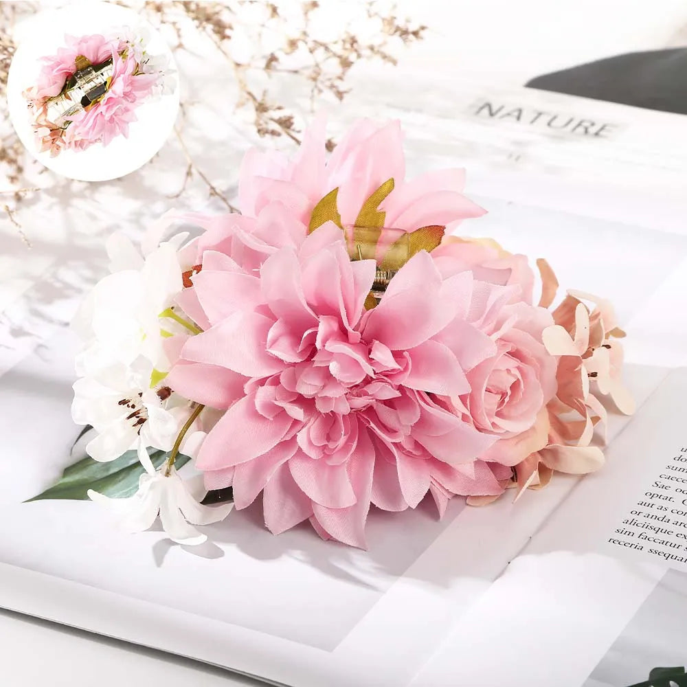 Haimeikang Large Flower Hair Clips for Women - Thick Hair Barrettes, Crab Claw Hairpins, Summer Fashion Hair Accessories for Weddings, Parties, and Everyday Wear
