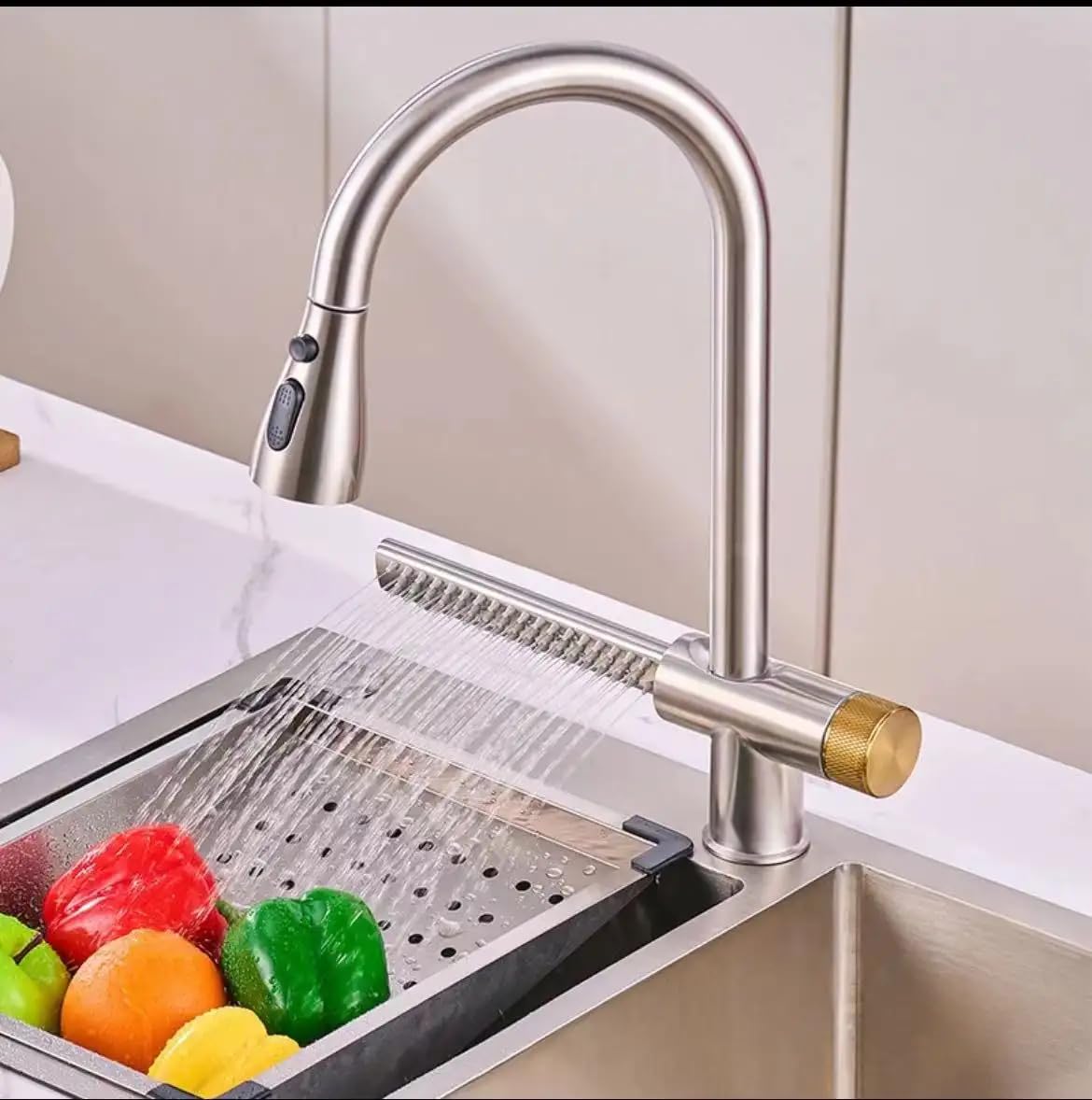 360° Rotatable Pull-Out Kitchen Faucet with Dual Spray - Brushed Nickel for Modern Kitchens