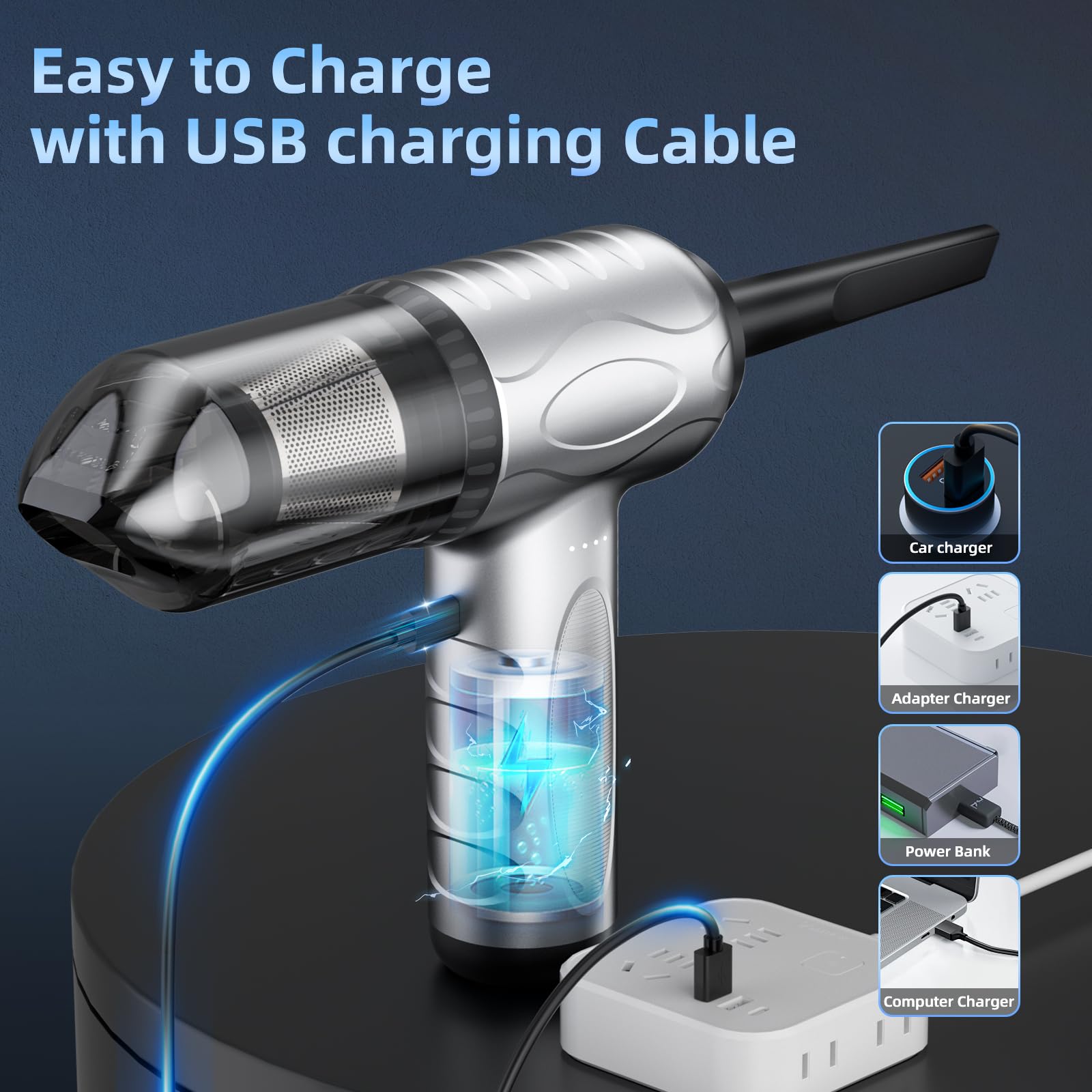 AX2V 120000RPM 4-in-1 Compressed Air Duster & Vacuum Cleaner with Air Blower - Keyboard Cleaner for PC, Laptop, Electronics - Includes Cleaning Gel for Car, Home & Office Detail Cleaning - Perfect for Computer Maintenance, Car Detailing & Workspace Organization