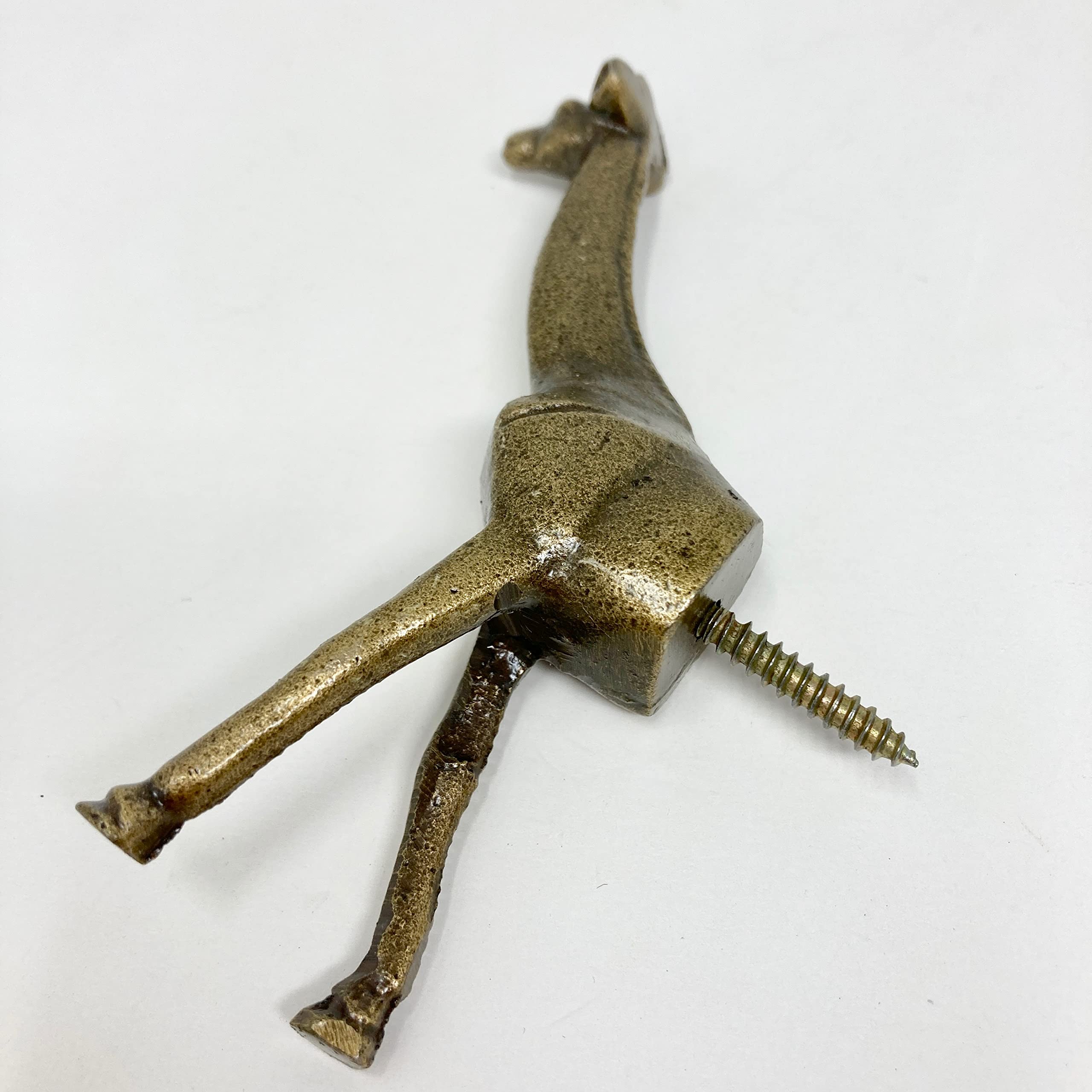 Vintage Safari Animal Drawer Pulls - Antique Brass Iron Knobs (Hook & Giraffe Design) for Cabinets, Dressers & Furniture Hardware