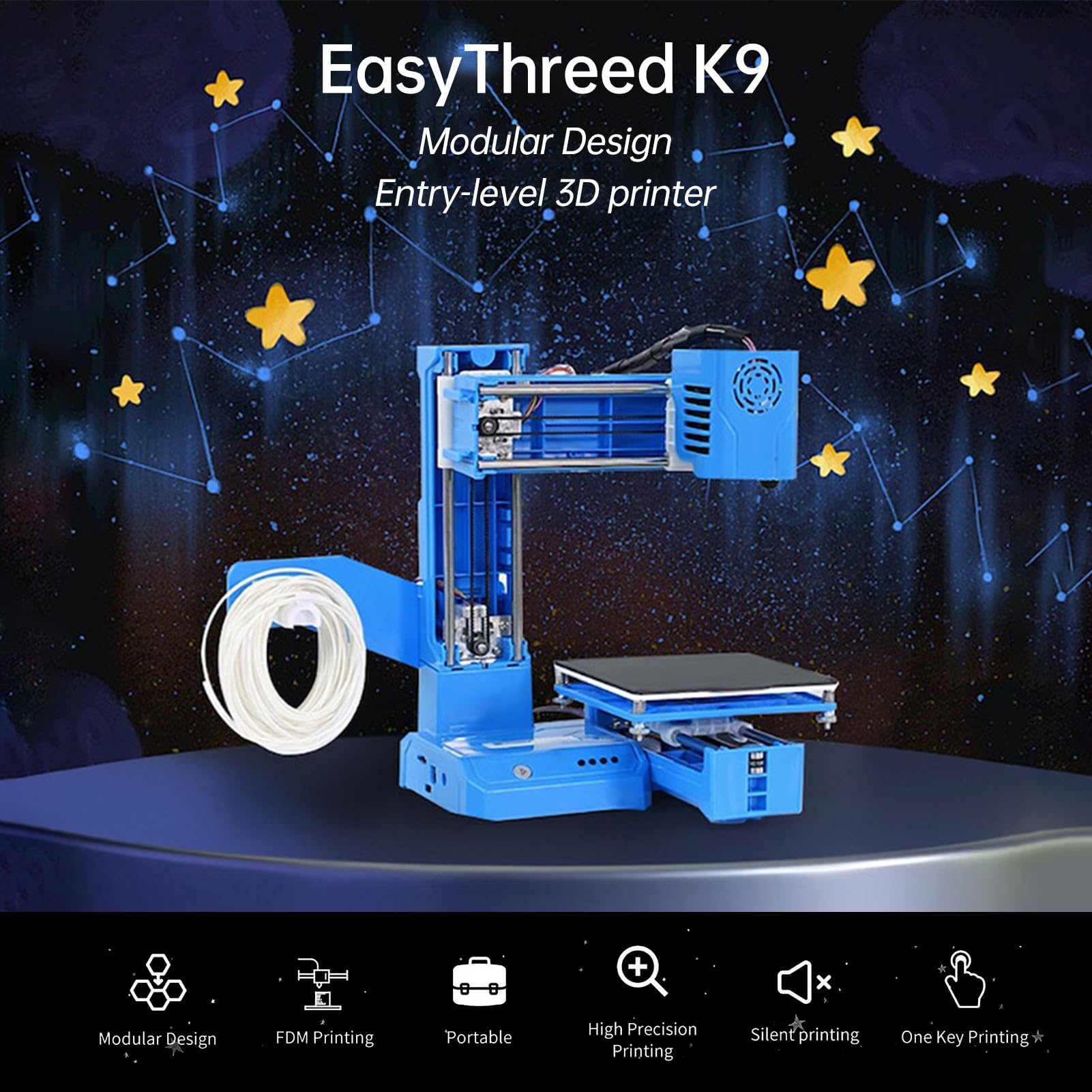K9 Mini 3D Printer for Kids & Beginners - Compact 100x100x100mm Desktop Printing Machine with Removable Build Plate, One-Button Operation, TF Card Slot & PLA Sample Filament - Perfect for Home Education, STEM Projects & Creative Toy Making