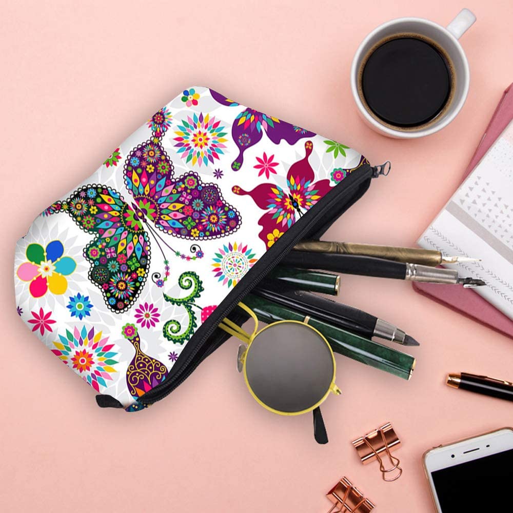 FITINI Waterproof Makeup Bag with Butterflies - Small Travel Cosmetic Organizer Pouch for Women & Girls - Zippered Toiletry Storage Clutch Purse - Perfect for Travel, Gym, and Daily Essentials