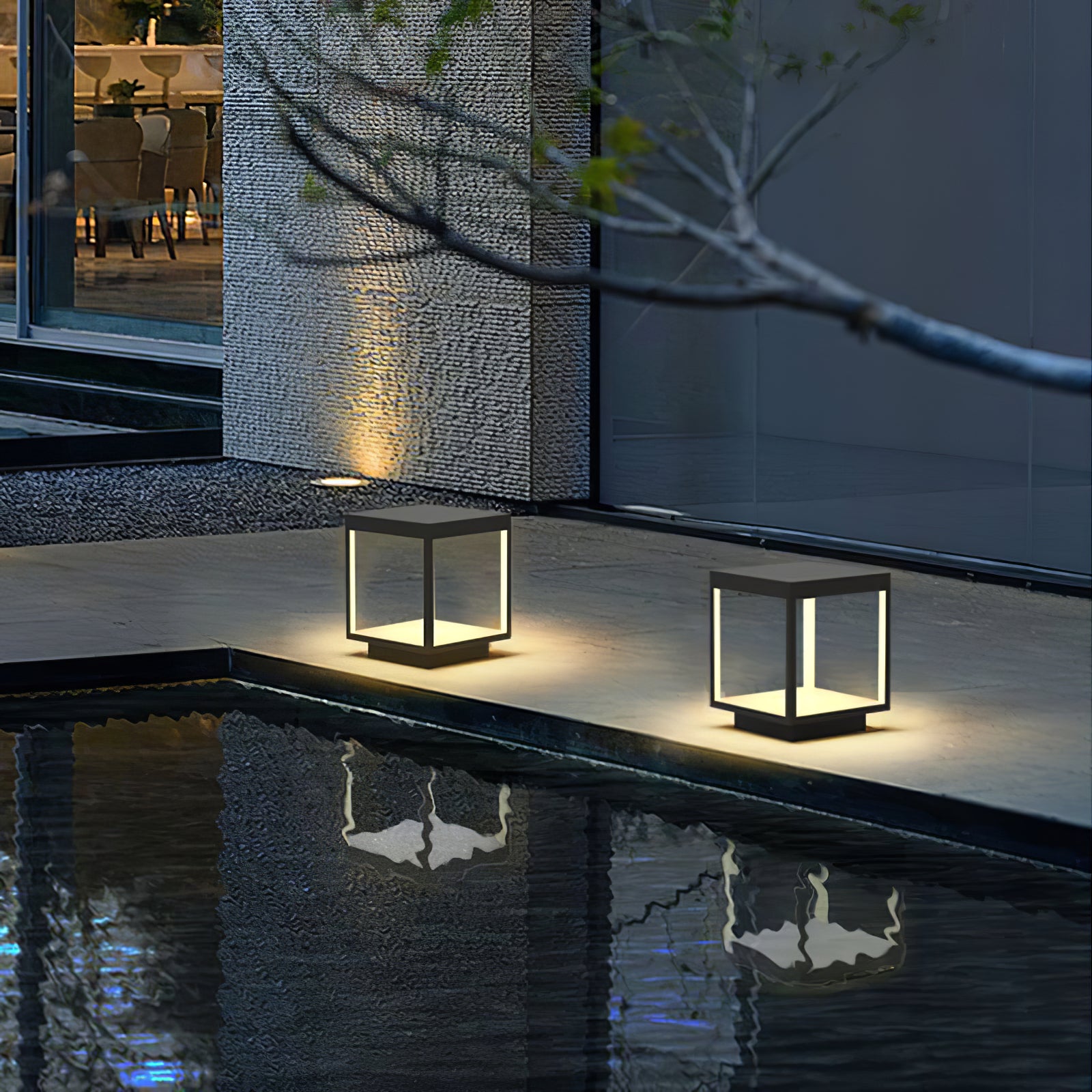 Square Frame Post Outdoor Light - Modern Black Metal LED Landscape Lighting for Driveway, Garden, Pathway - Weatherproof & Energy Efficient