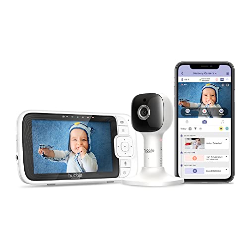 Hubble Connected Nursery Pal Cloud - 5” Smart WiFi Baby Monitor with 7-Color Night Light & Sleep Trainer, HD Home Security Camera for Nursery - Includes Mount/Stand & HubbleClub App (White, 1-Camera) - Perfect for Newborn Monitoring, Toddler Safety & Peace of Mind for Parents