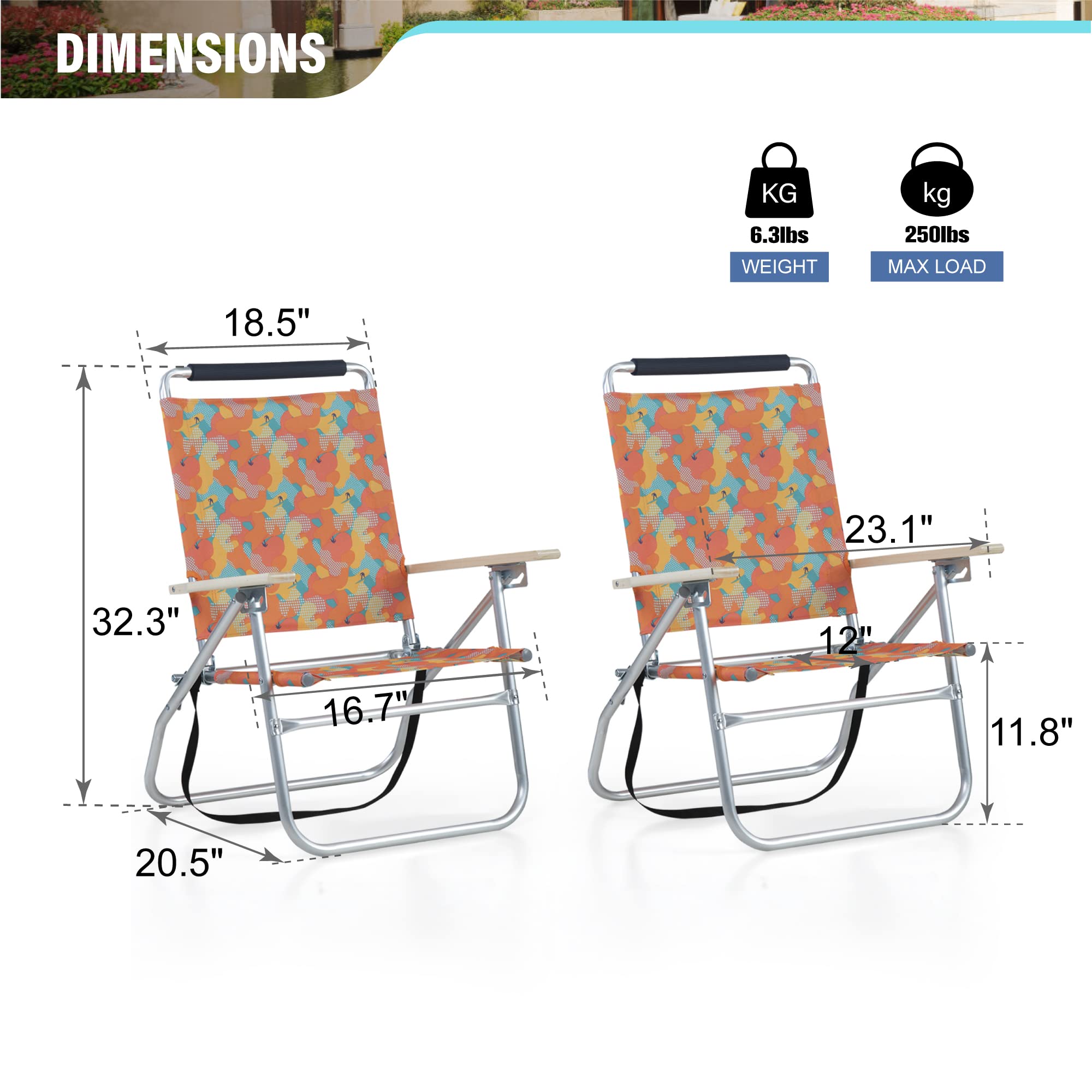 GREEN PARTY 2 Pack Lightweight Aluminum Folding Beach Chairs with Cooler Bag & Armrest - Reclining Outdoor Chairs for Camping, Lawn, Pool & Beach - Supports 250LBS - Perfect for Relaxing, Sunbathing & Picnics