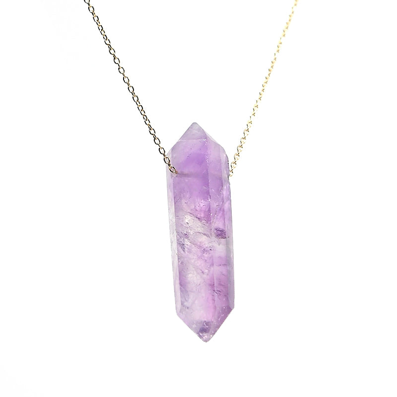 14K Gold Amethyst Point Necklace for Women – Elegant Healing Crystal Jewelry for Meditation, Yoga & Spiritual Gifts