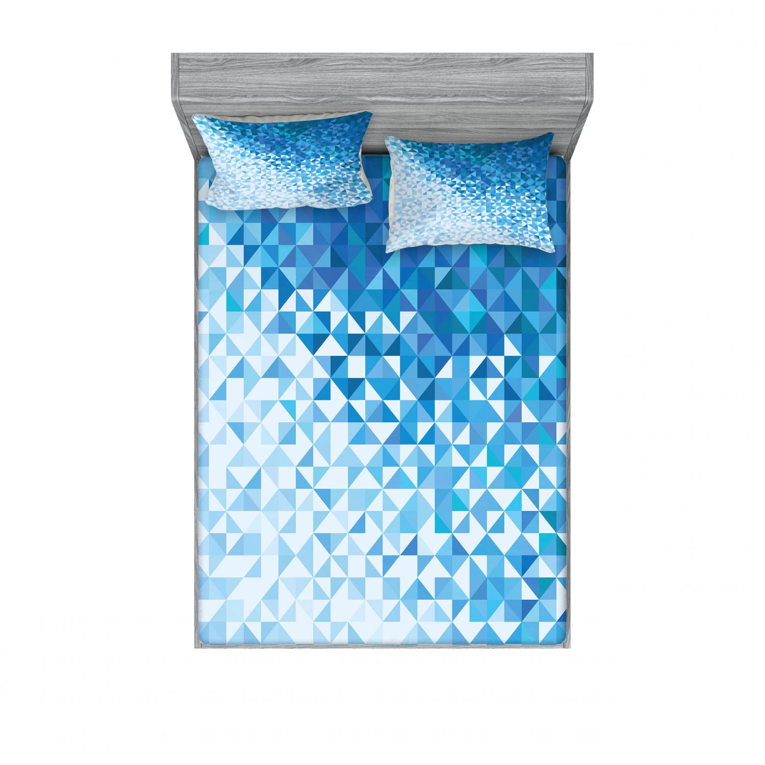 Ambesonne 2-Piece Queen Size Fitted Sheet Set with 4 Pillow Shams - Geometric Ombre Mosaic Pattern Dark Blue & White Bedding Collection | Perfect for Guest Rooms, Vacation Homes & Modern Bedroom Decor
