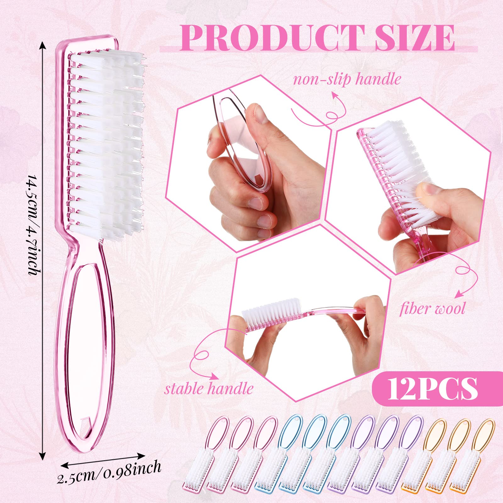 Colorful 24-Piece Nail Brush Set - Durable Handle Grip Nail Scrubbers for Fingernails & Toes Cleaning | Pedicure & Manicure Tools for Men & Women | Perfect for Home Spa, Salon & Personal Nail Care