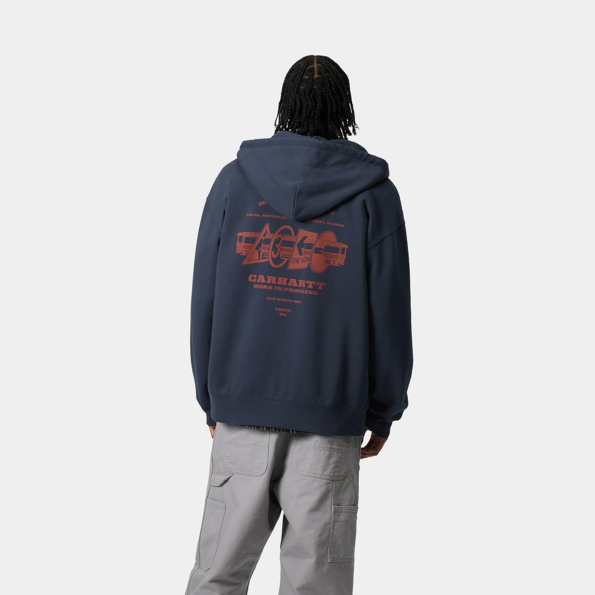 Stylish Hooded Runaway Sweatshirt Jacket for Men & Women | Distressed Stone Washed Blue/Vermillion Color | Perfect for Casual Wear, Street Fashion & Outdoor Activities