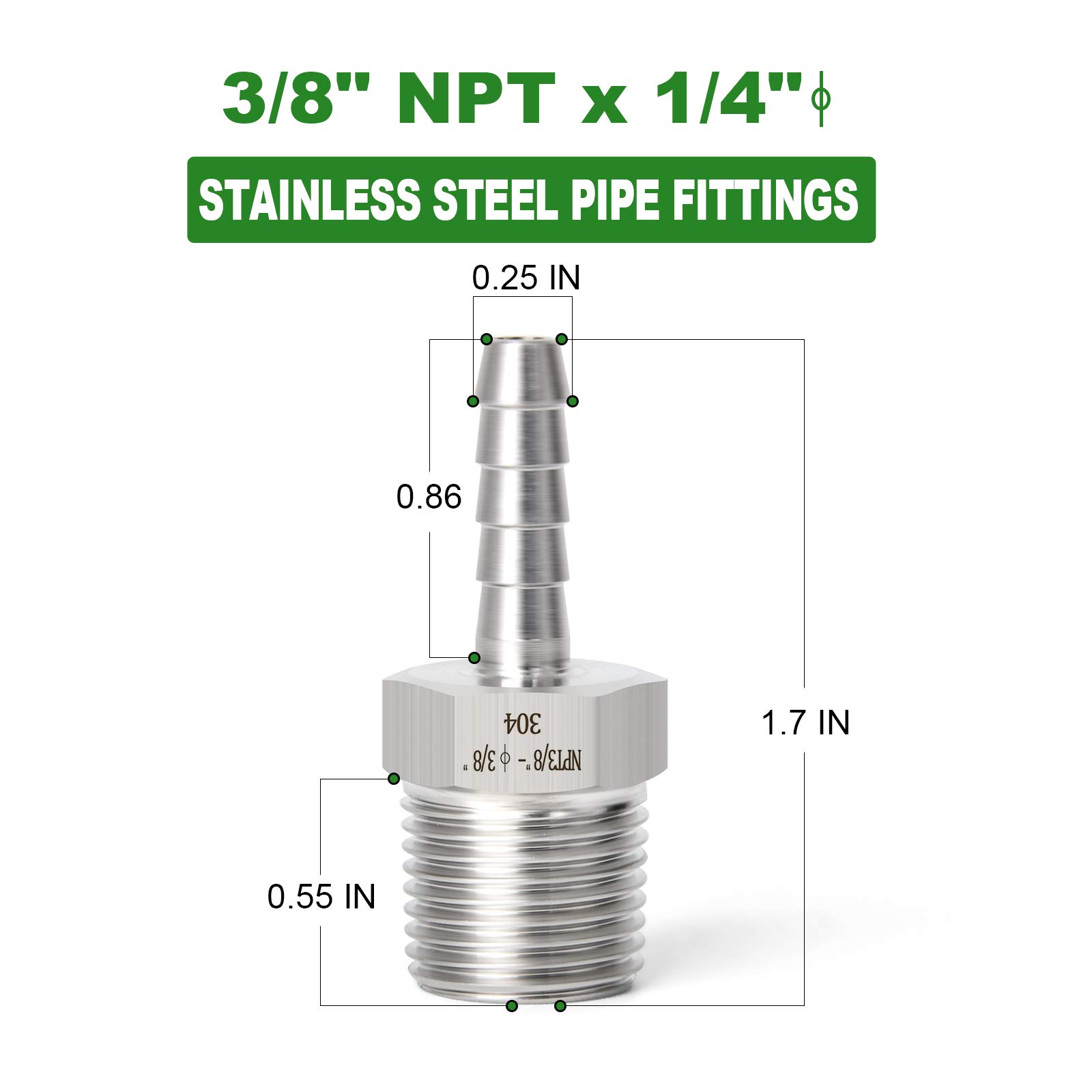 TAISHER 2PCS 304 Stainless Steel Air Hose Fittings - 1/4