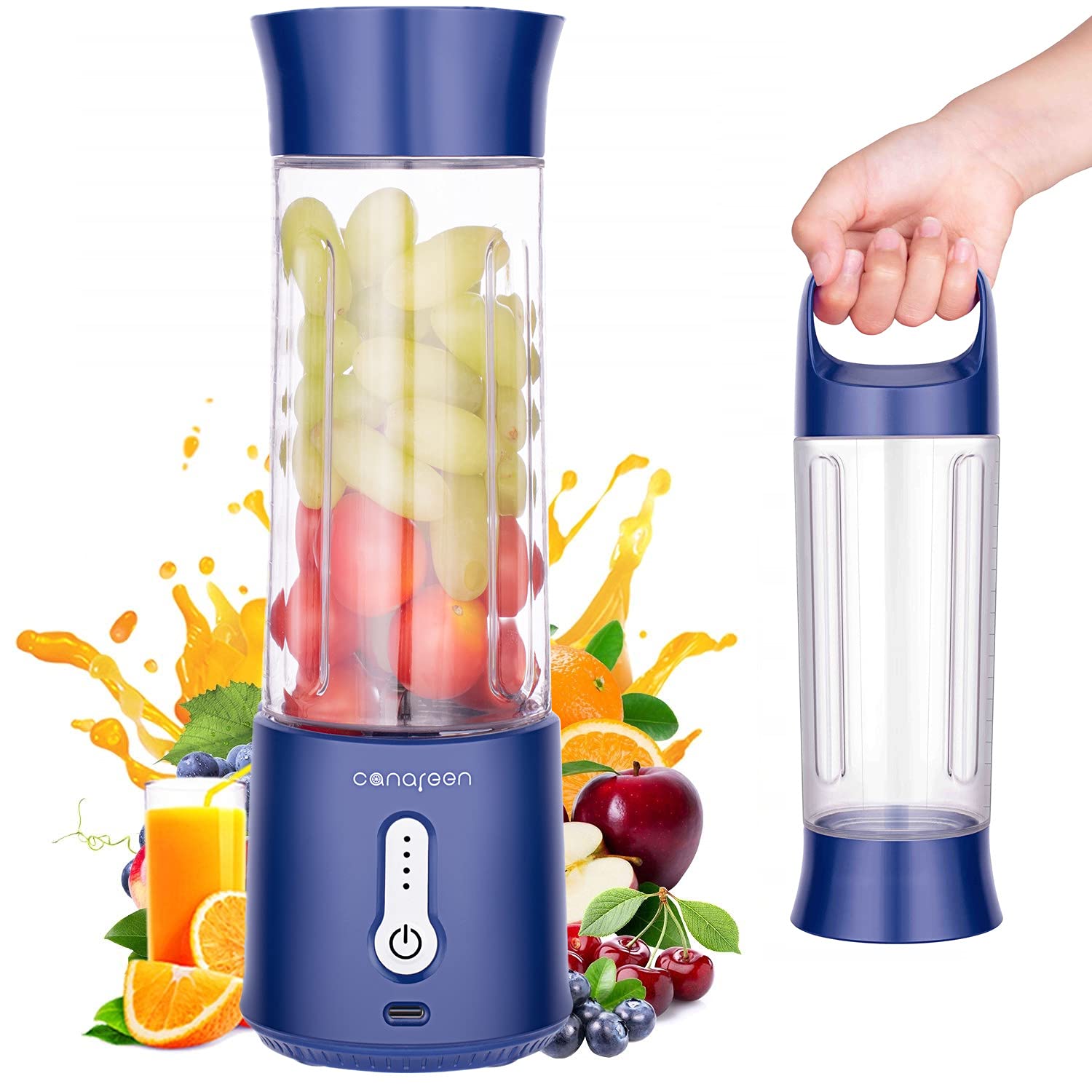 Portable Blender 17Oz - USB Rechargeable Personal Blender for Smoothies, Shakes & Protein Drinks | 4000mAh Battery & 6 Stainless Steel Blades | Compact Handheld Blender for Gym, Travel, Camping & Outdoor Activities | Perfect for Post-Workout, Hiking & Healthy On-the-Go Lifestyle