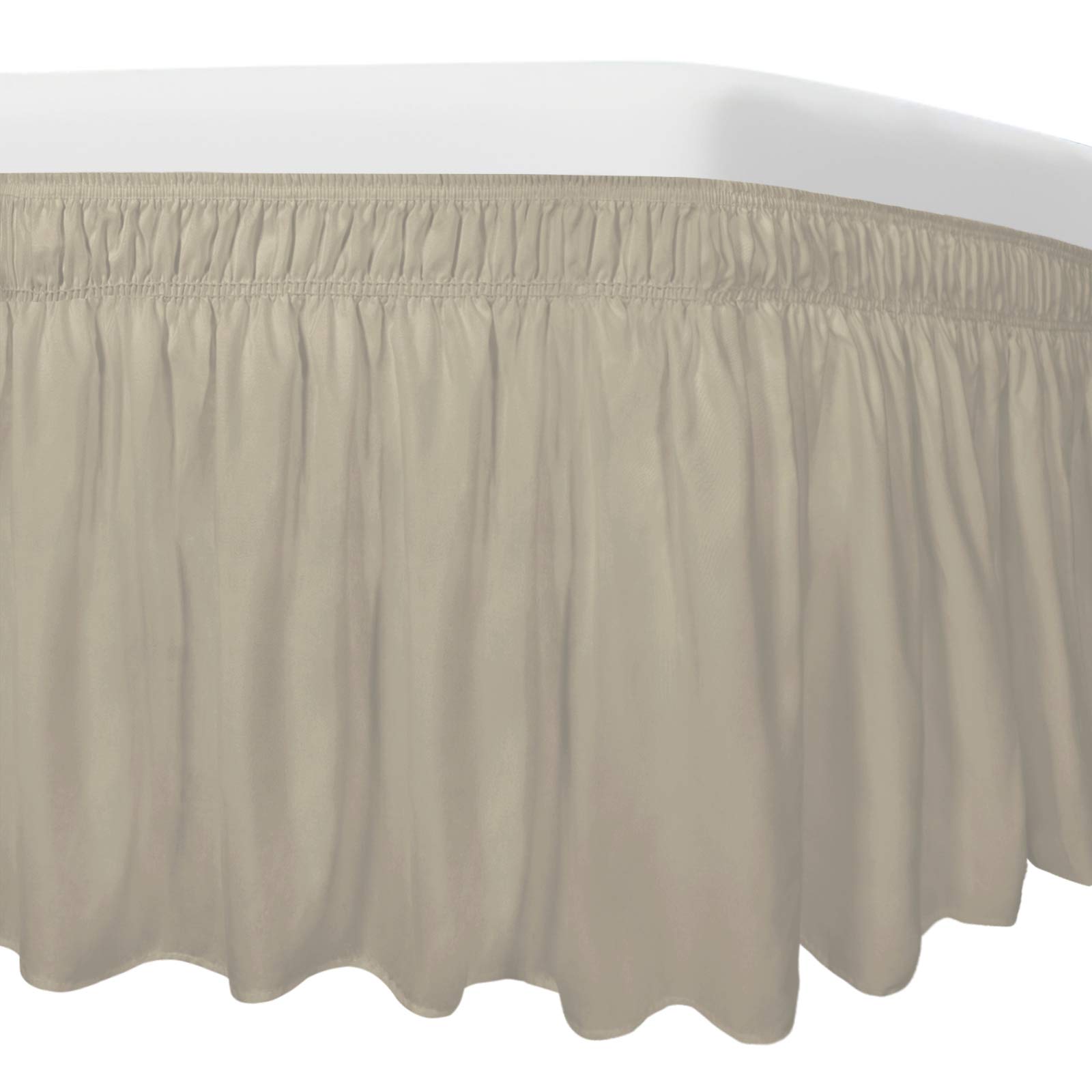 16 Inch Drop Wrap Around Bed Skirt for Full Beds - Beige Elastic Dust Ruffle with Wrinkle & Fade Resistant Silky Fabric | Easy Fit, Machine Washable | Perfect for Guest Rooms & Master Bedrooms