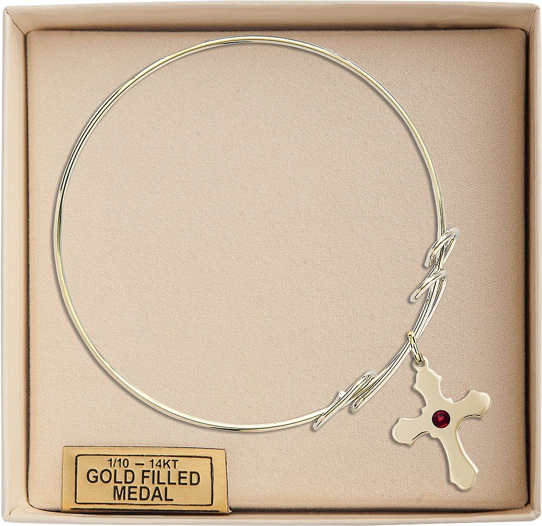 8 Inch Round Double Loop Bangle Bracelet with Cross Charm & January Red Crystal - Elegant Jewelry for Women, Perfect for Church, Weddings, and Everyday Wear