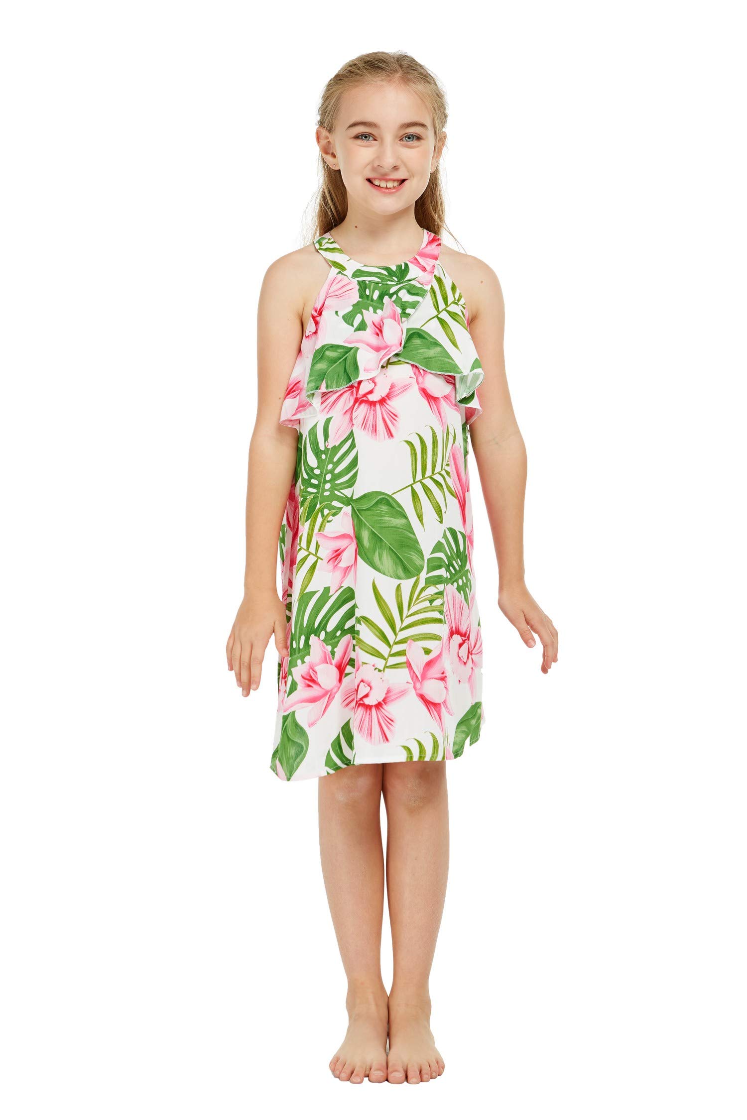 Matching Hawaiian Luau Outfits for Siblings - Tropical Floral Print Boy & Girl Aloha Shirts and Dresses | Perfect for Family Vacations, Beach Parties, and Summer Photoshoots